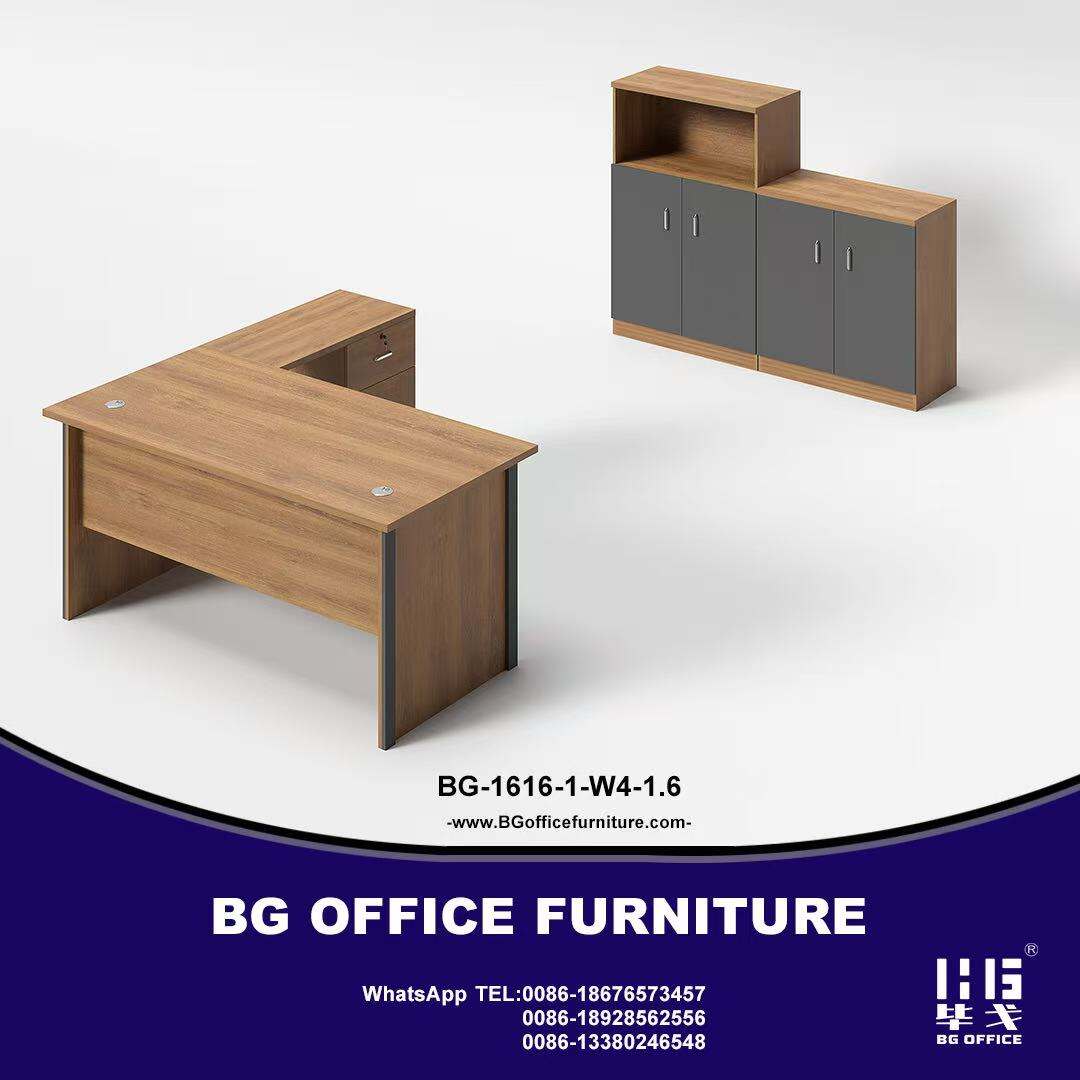 Modern Style Melamine L Shape Table with Cabinet and Coffee Table