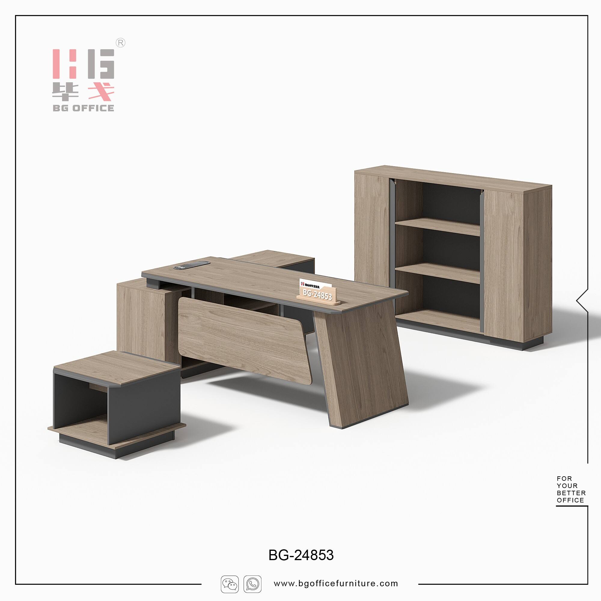 Traditional Style Melamine and Iron L Shape Table with Cabinet and Coffee Table