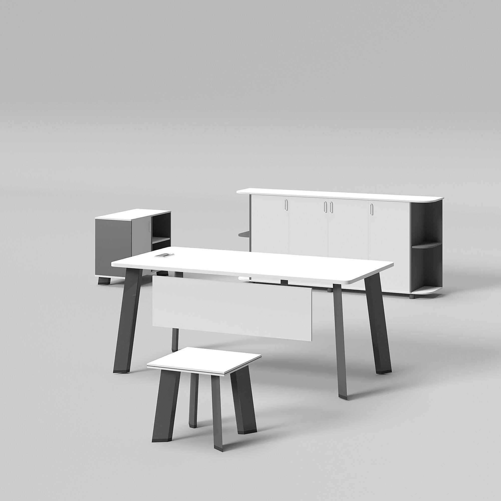 Commercial Design Melamine Panel Office Desk Set with Storage Cabinets