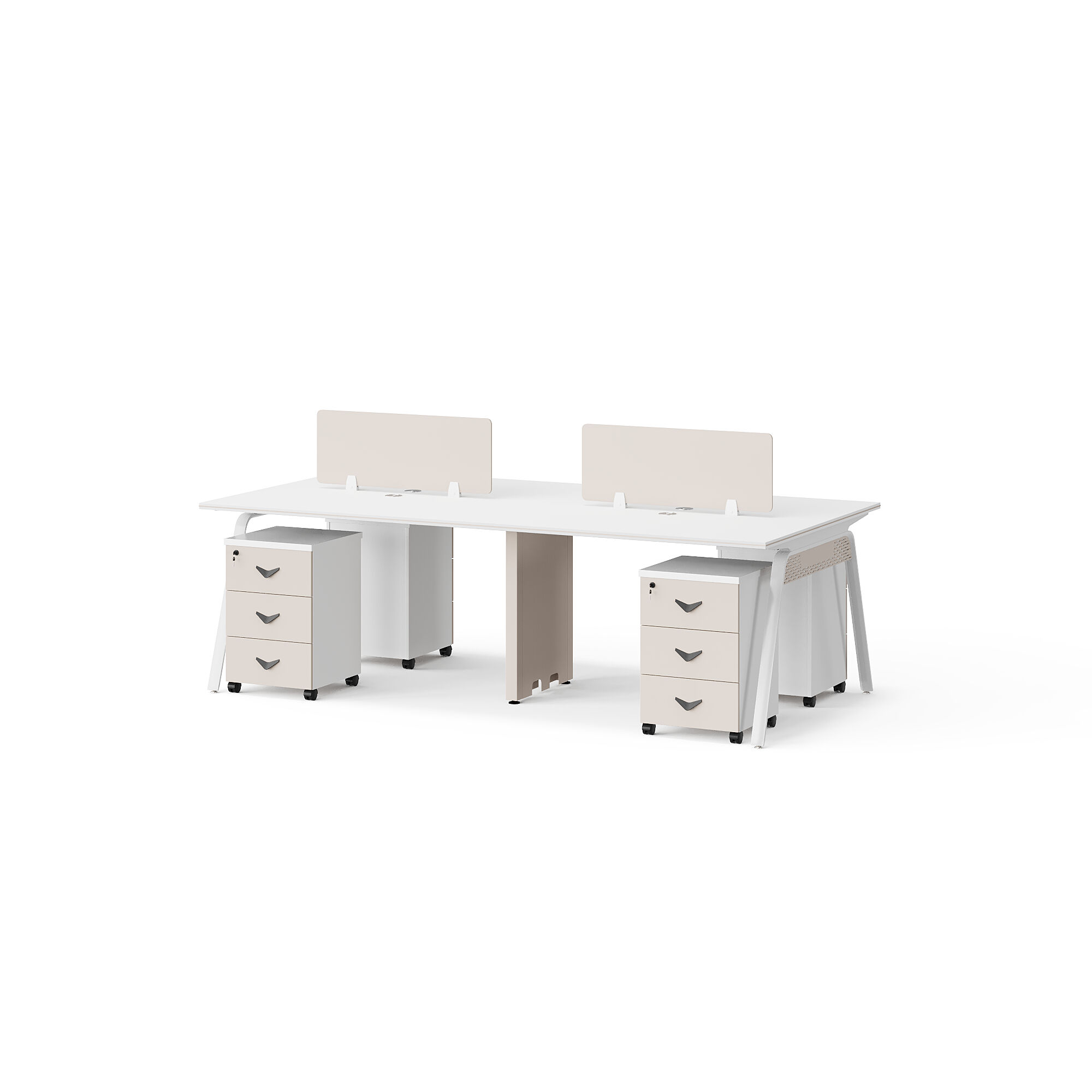 Modern Style Melamine and Iron Workstation for 4 Seats with 4 Mobile Drawer