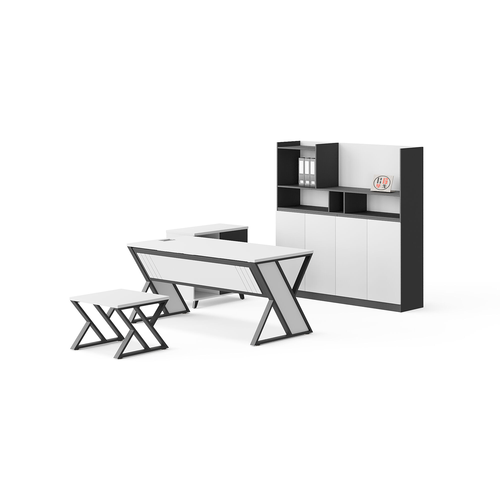 Tavola tal-Uffiċju Moderna melamina u Ħadid + Tavola Paġna b’Drawera Mobbli/Armadijiet