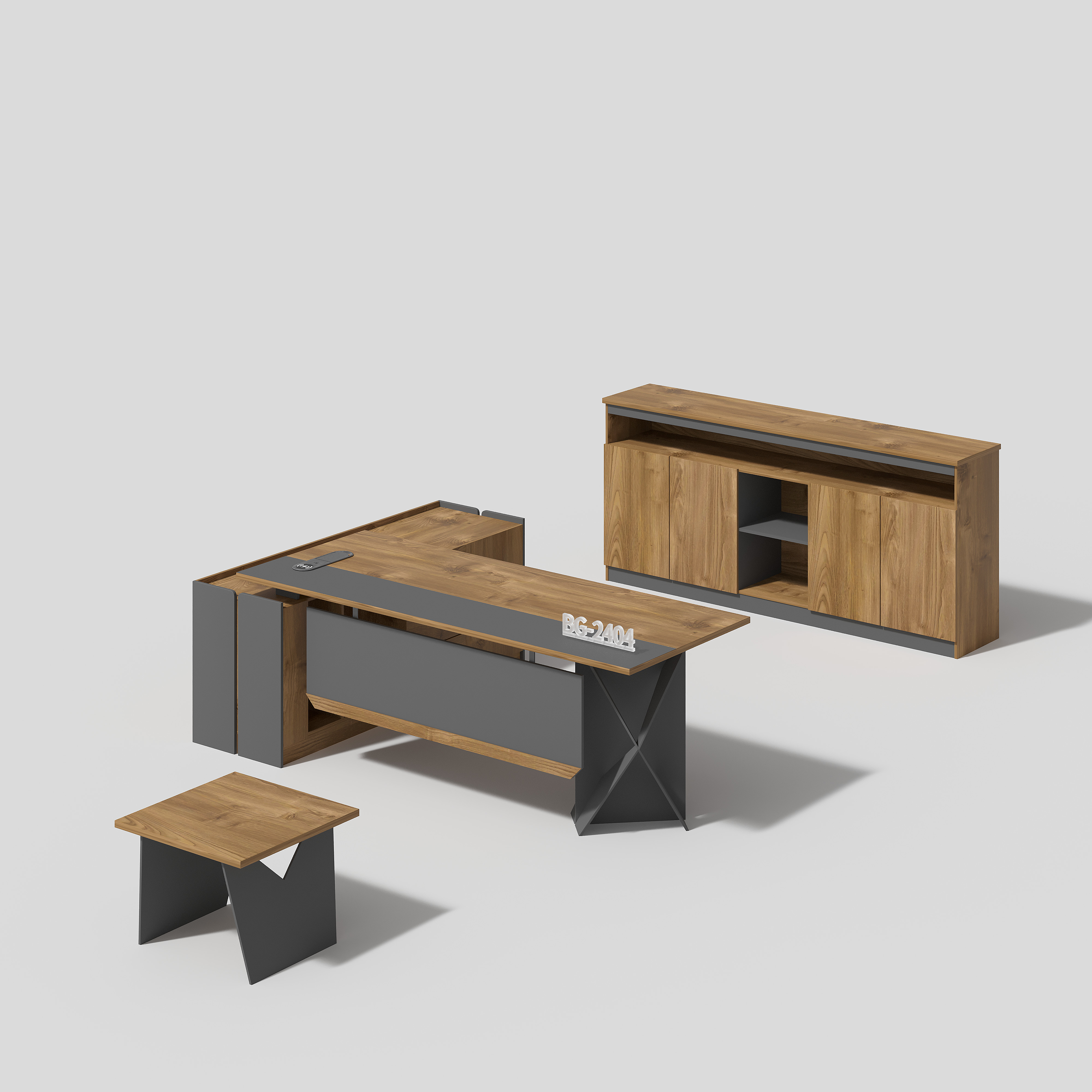 Modern L-Shaped Executive Office Desk Set with Wooden Top and Metal Legs