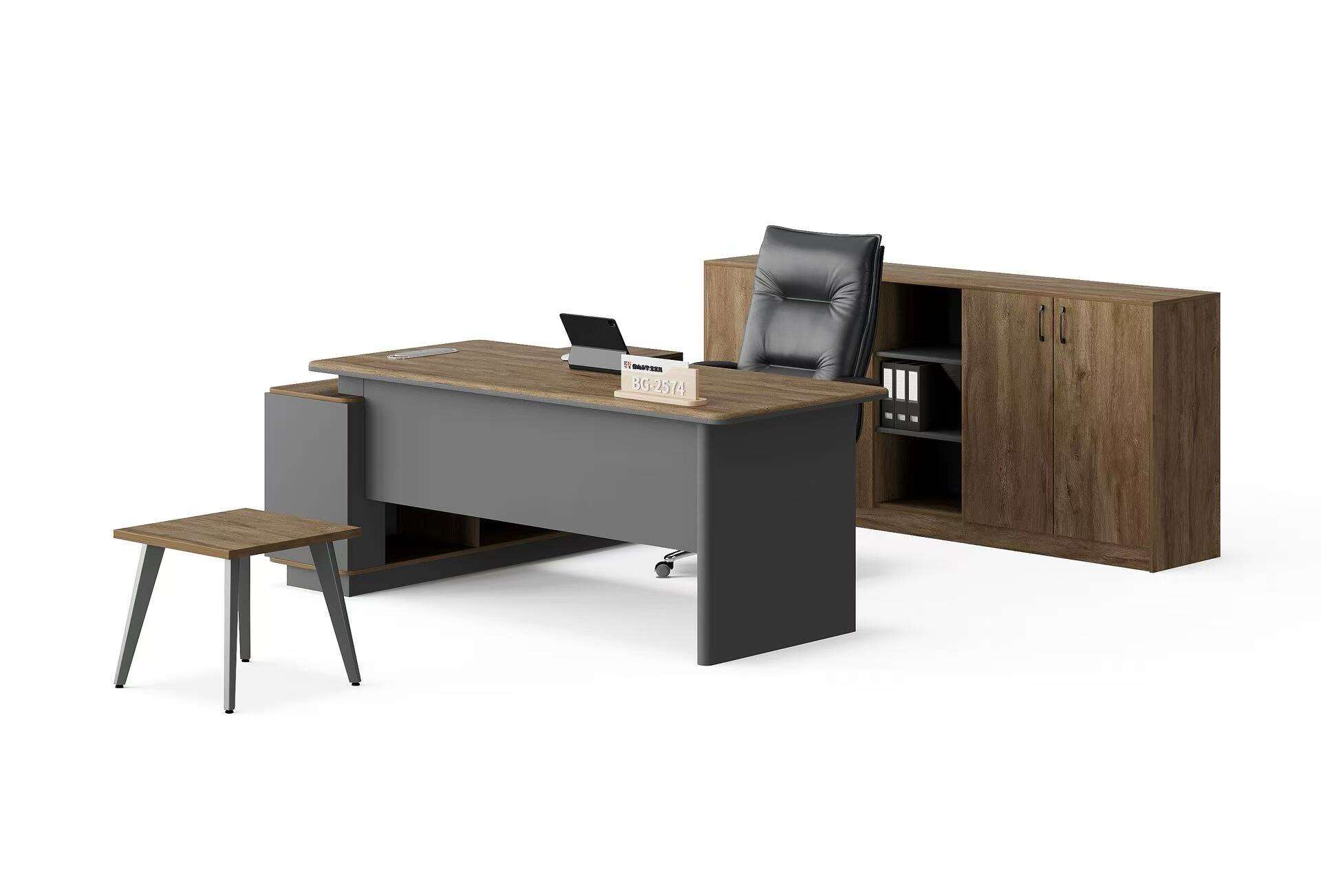 Mesa em L com Melamina e Ferro no Estilo Moderno com Armário e Mesa de Centro