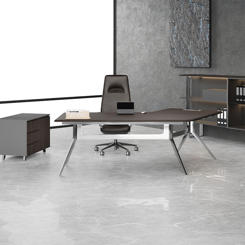 Elegant Glass stainless steelDesign Luxury Curved Executive Office Desk with Bookshelf