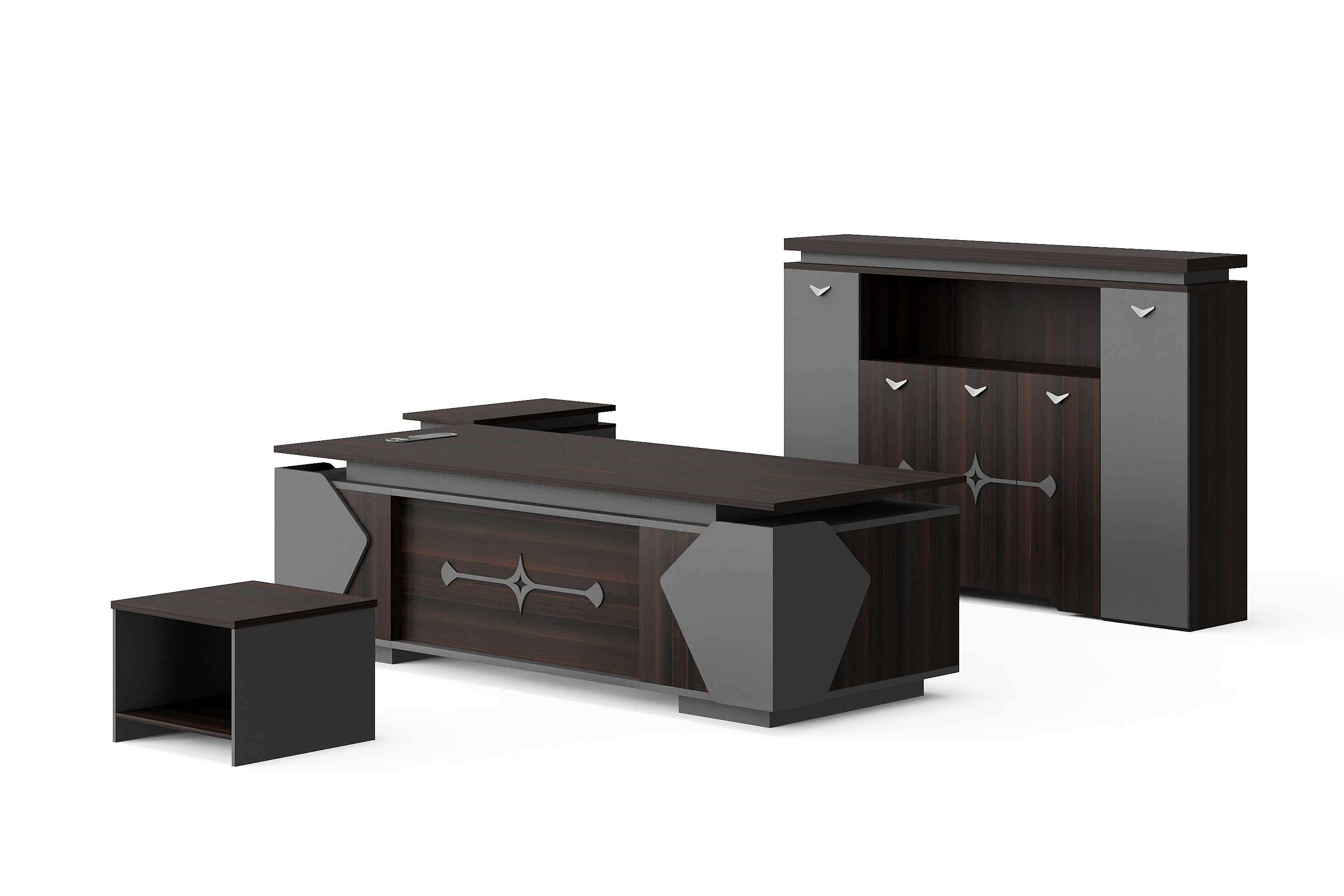Modern Style Melamine and Iron Office Table + Side Table with Cabinet and Coffee Table