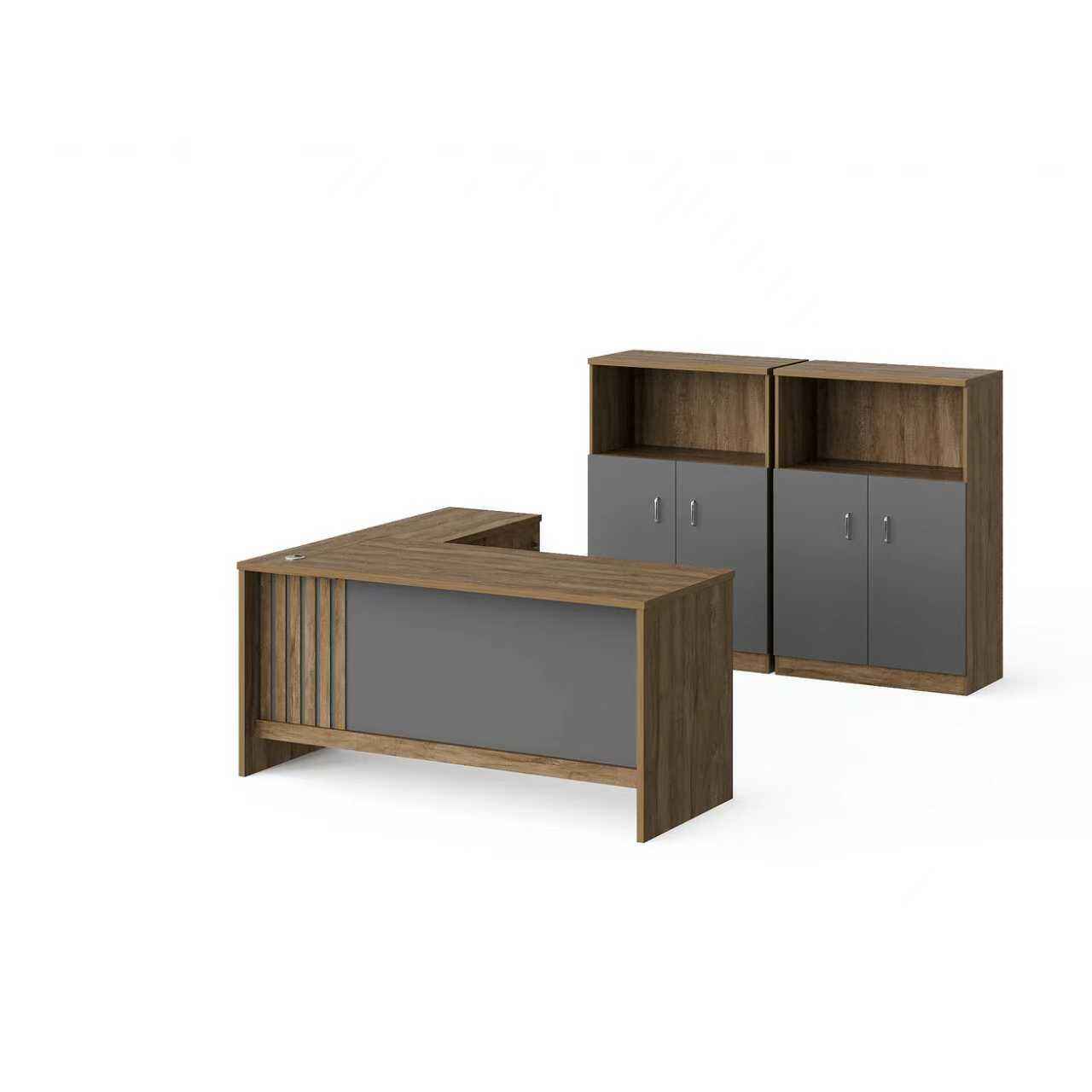 Modern Style Melamine L Shape Table with Cabinet and Coffee Table