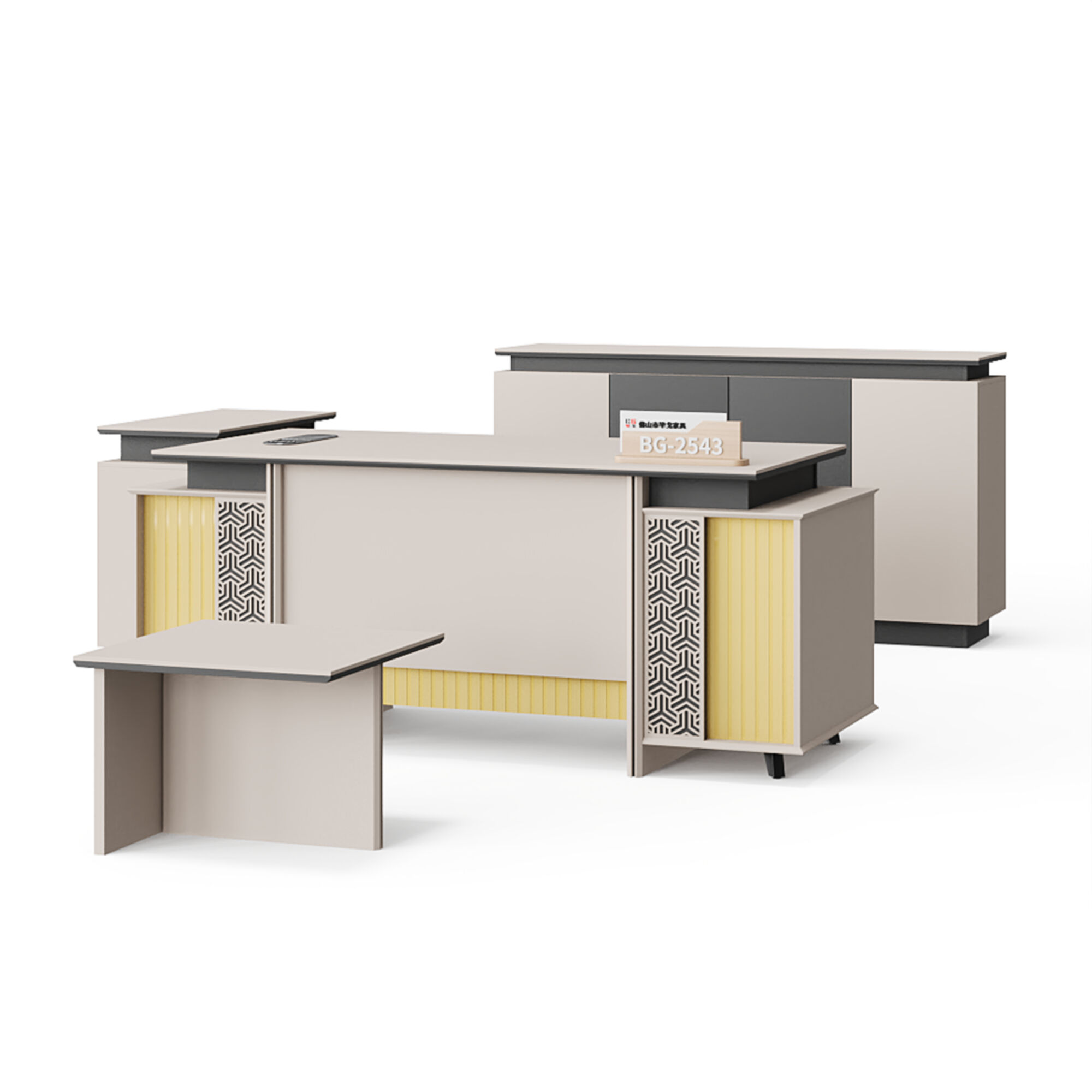 Modern Style Melamine and Iron Office Table + Side Table with Cabinet and Coffee Table