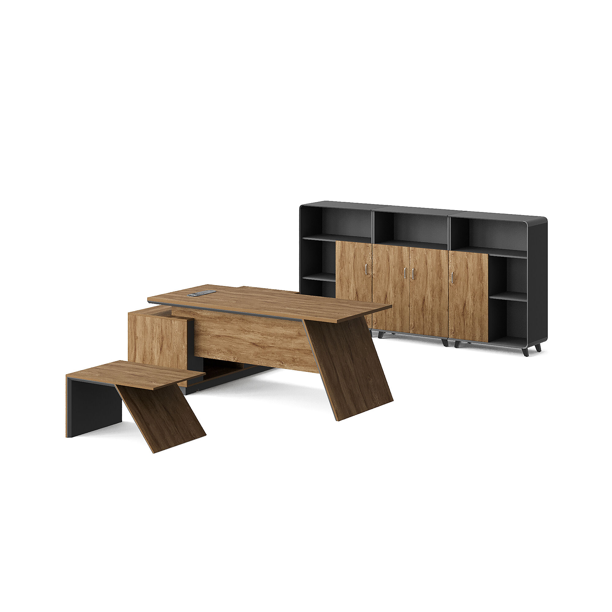 Classic Style Melamine L Shape Table with Cabinet and Coffee Table