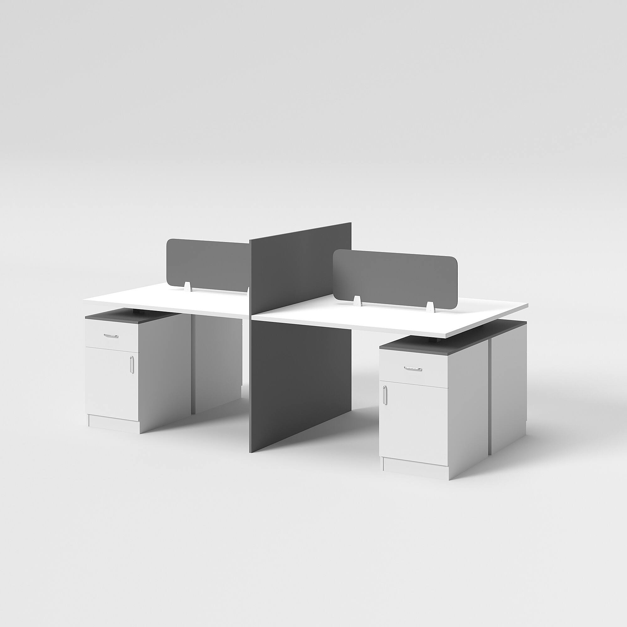 Commercial Office Desk Four-Person with Partitions and Storage Cabinets