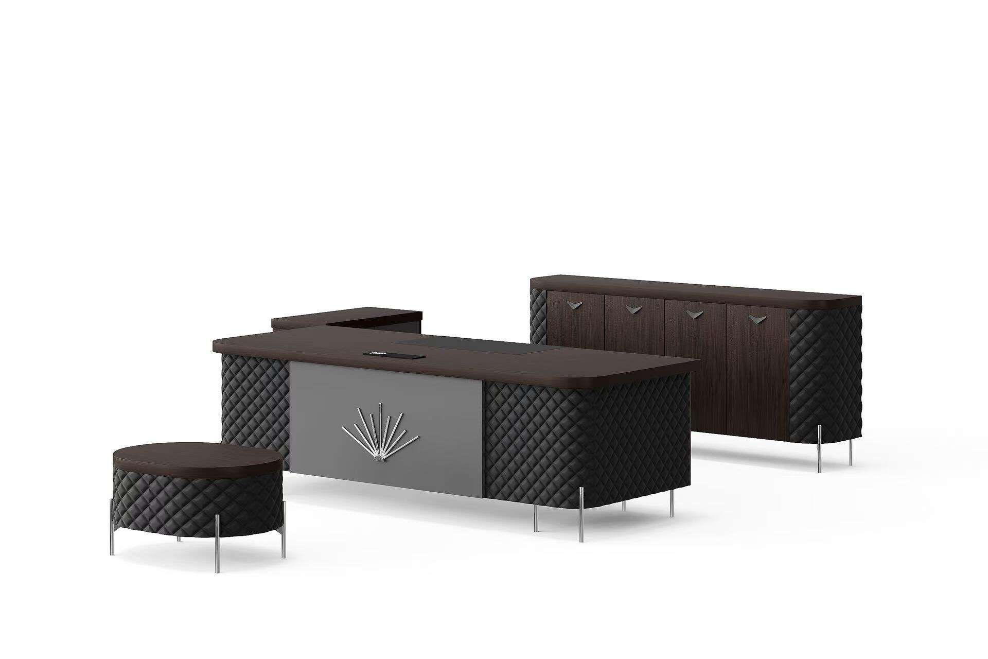 Tavola tal-Uffiċju f’Stil Tradizzjonali ta' Melamina u Ferro b'Materjal PU + Tavola Bis-Ġnien, Kabinet u Tavola tal-Kafè