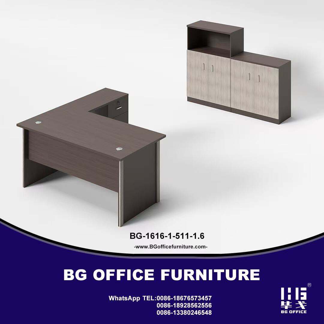 Modern Style Melamine L Shape Table with Cabinet and Coffee Table