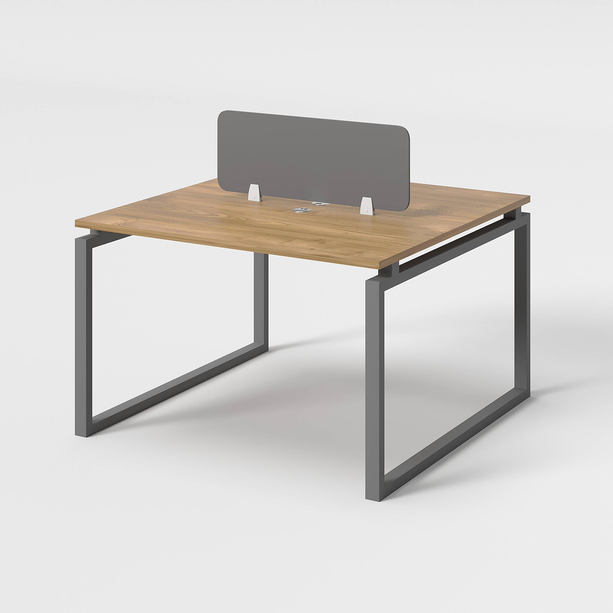 Brown Wooden Top 4-Person Office Desk with Metal Frame and Partitions for Workspace
