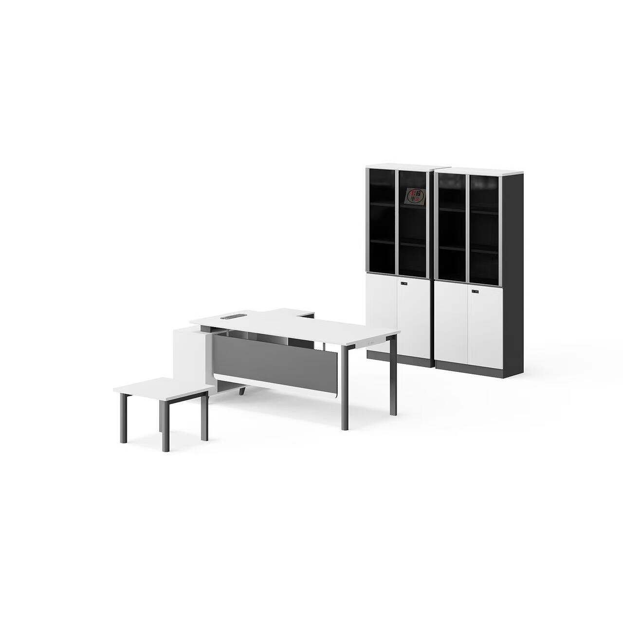 Modern Style Melamine and Iron L Shape Table with Cabinet and Coffee Table