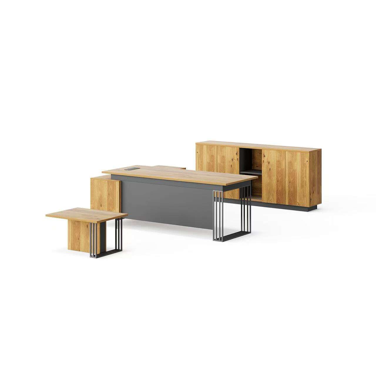 Modern Style Melamine and Iron L Shape Table with Cabinet and Coffee Table