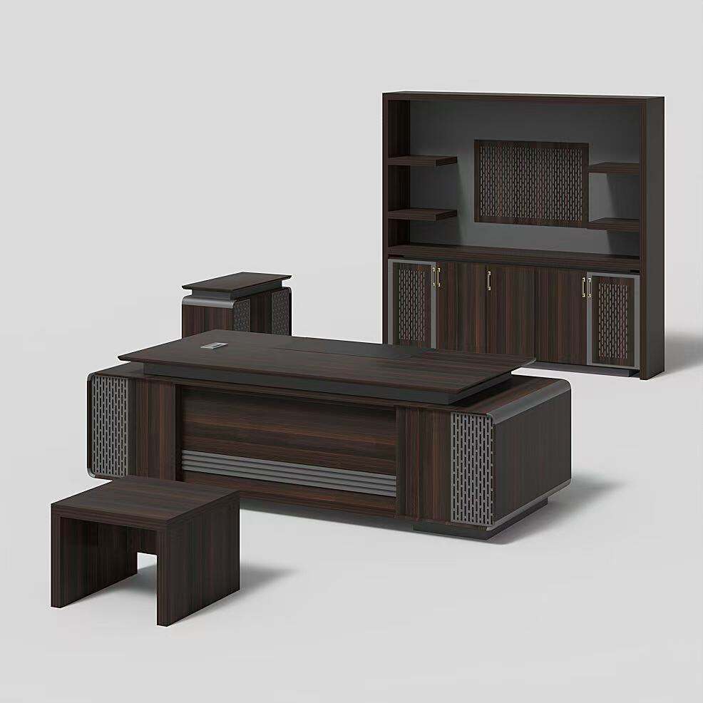 Modern Style Melamine and Iron Office Table + Side Table with Cabinet and Coffee Table