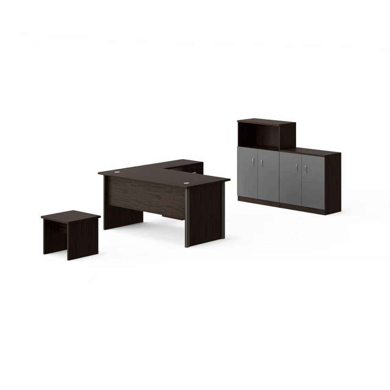 Modern Style Melamine L Shape Table with Cabinet and Coffee Table