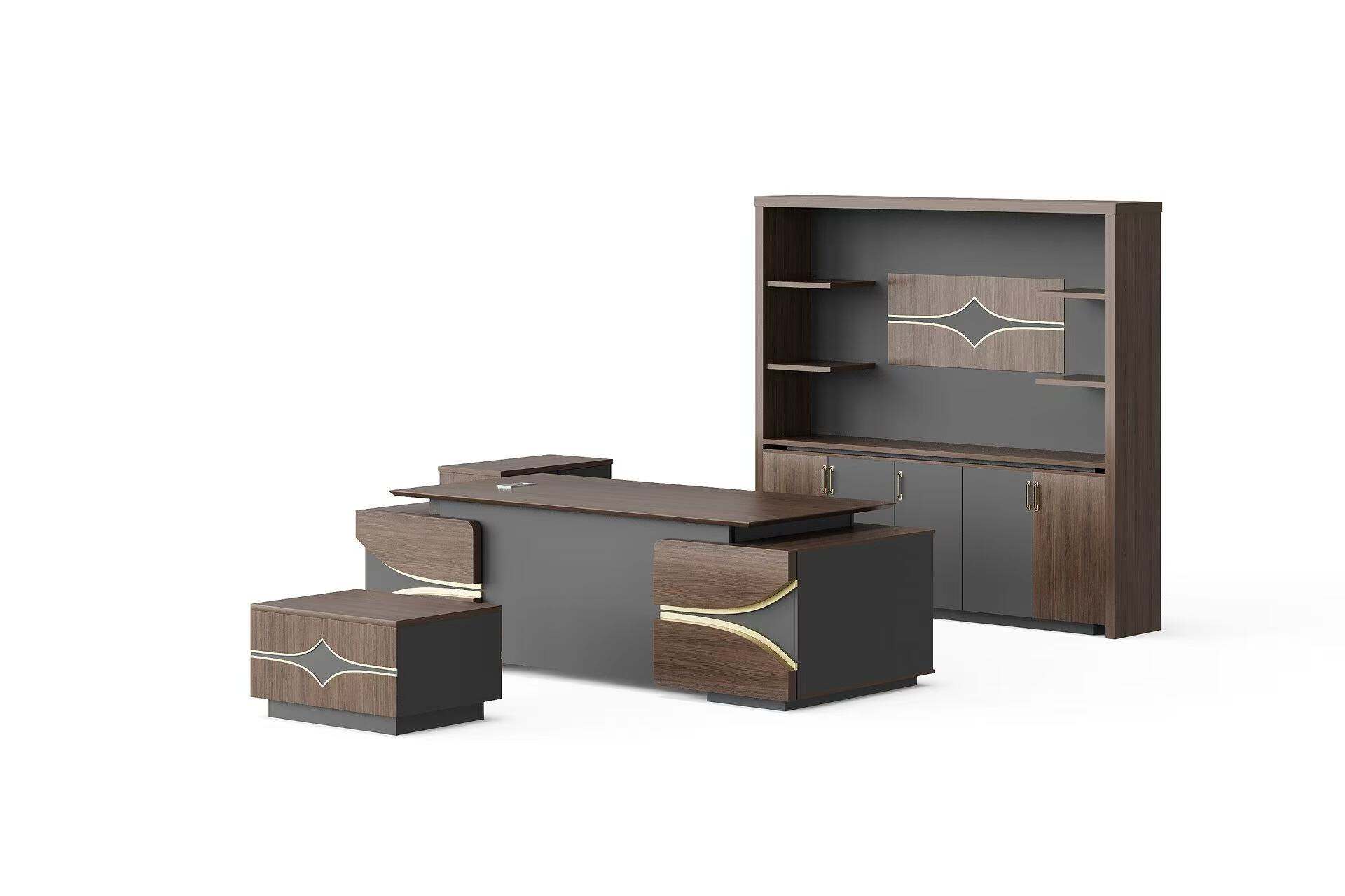 Modern Style Melamine and Iron Office Table + Side Table with Cabinet and Coffee Table