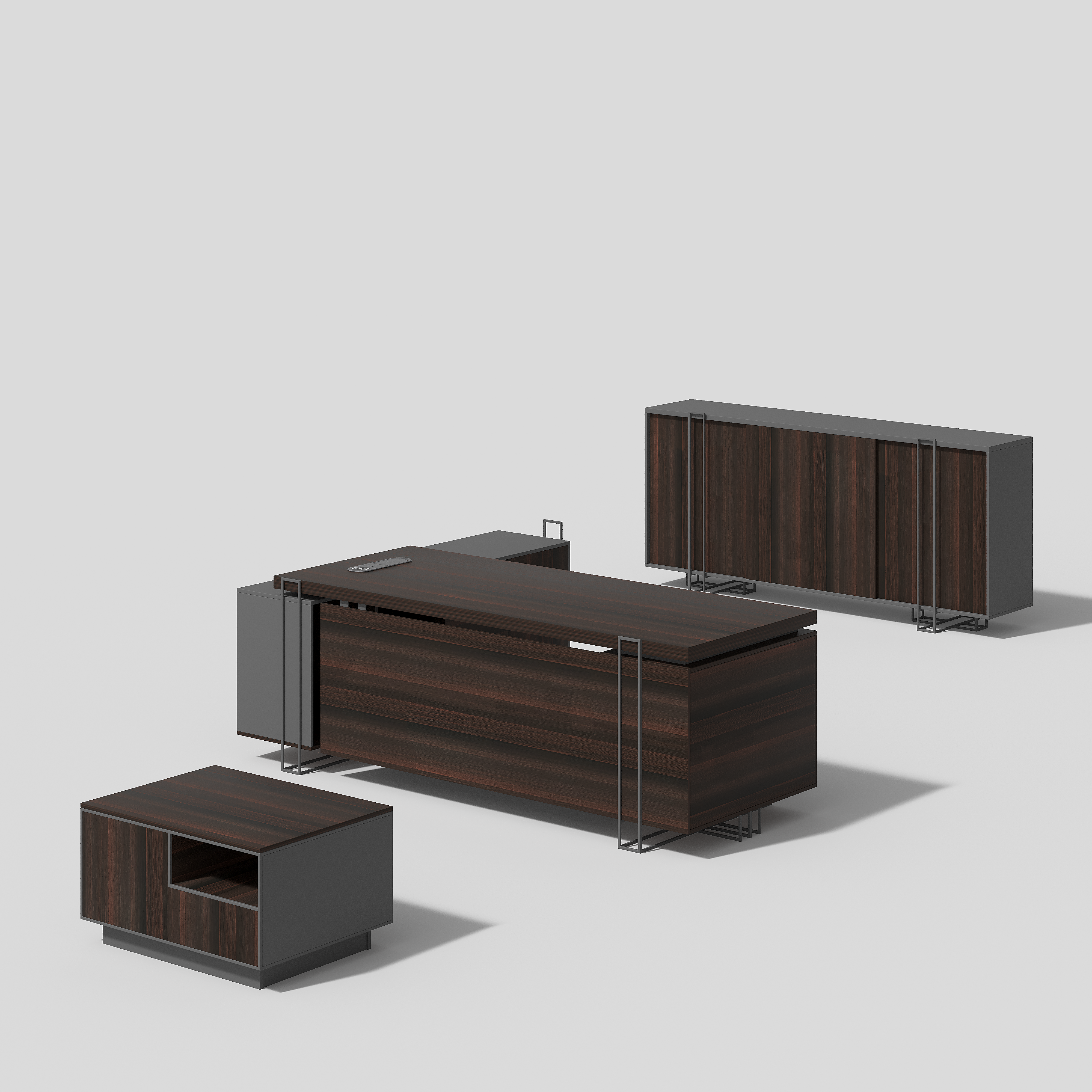 Melamine Executive Office Computer Desk Set with Metal Frame and Storage
