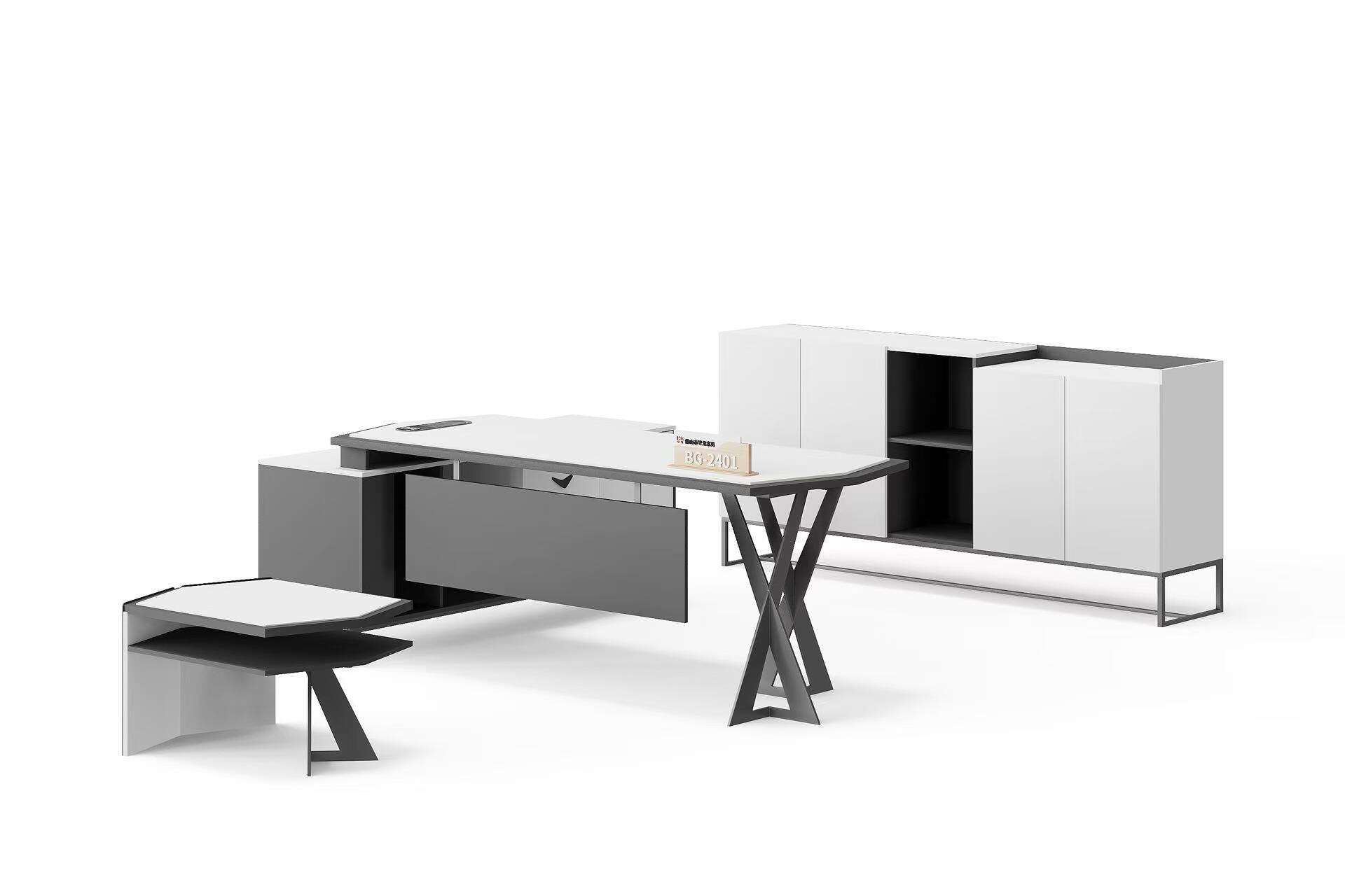 Modern Style Melamine and Iron L Shape Table with Cabinet and Coffee Table