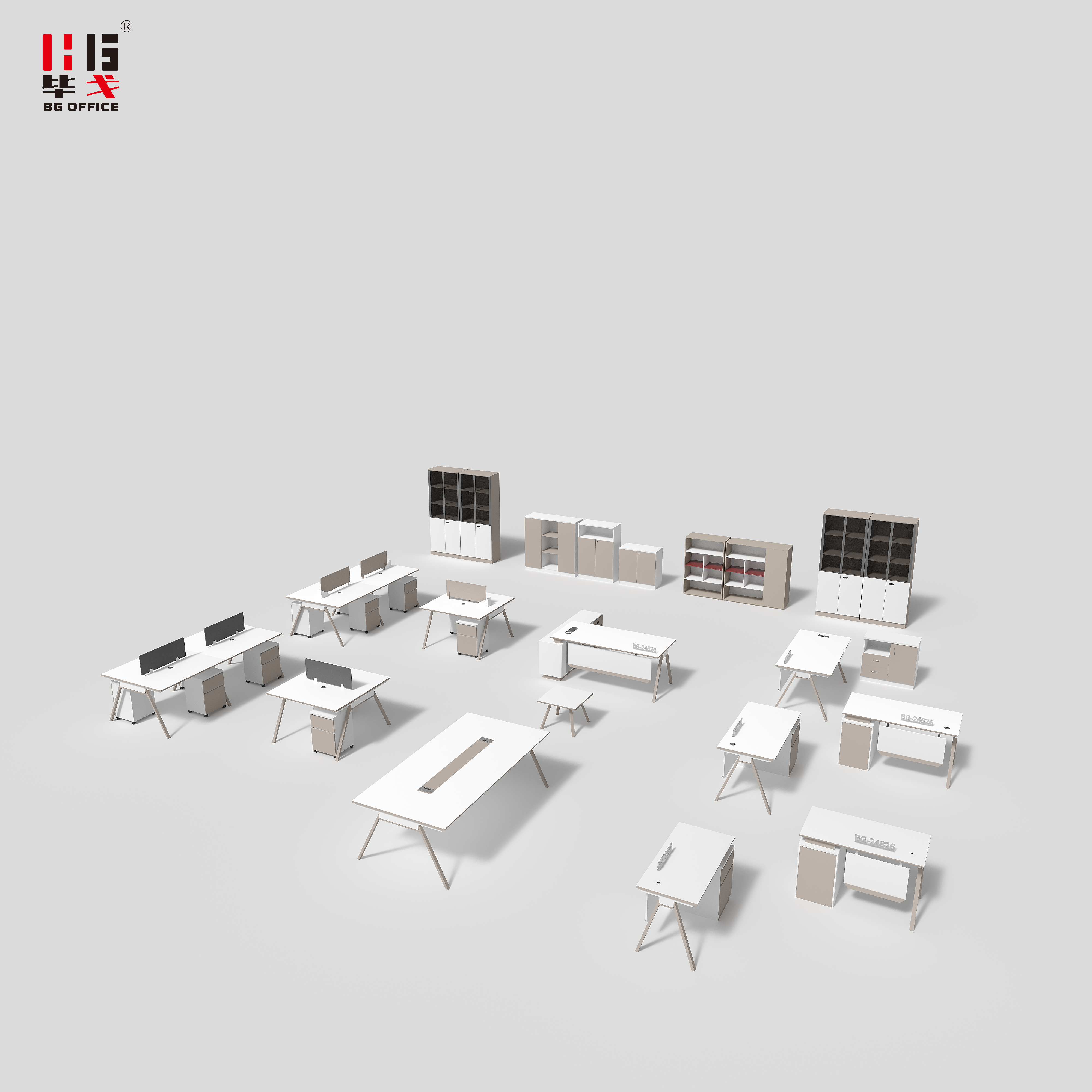 Contemporary White Office Desk Set with Storage Cabinet for Modern Workspaces