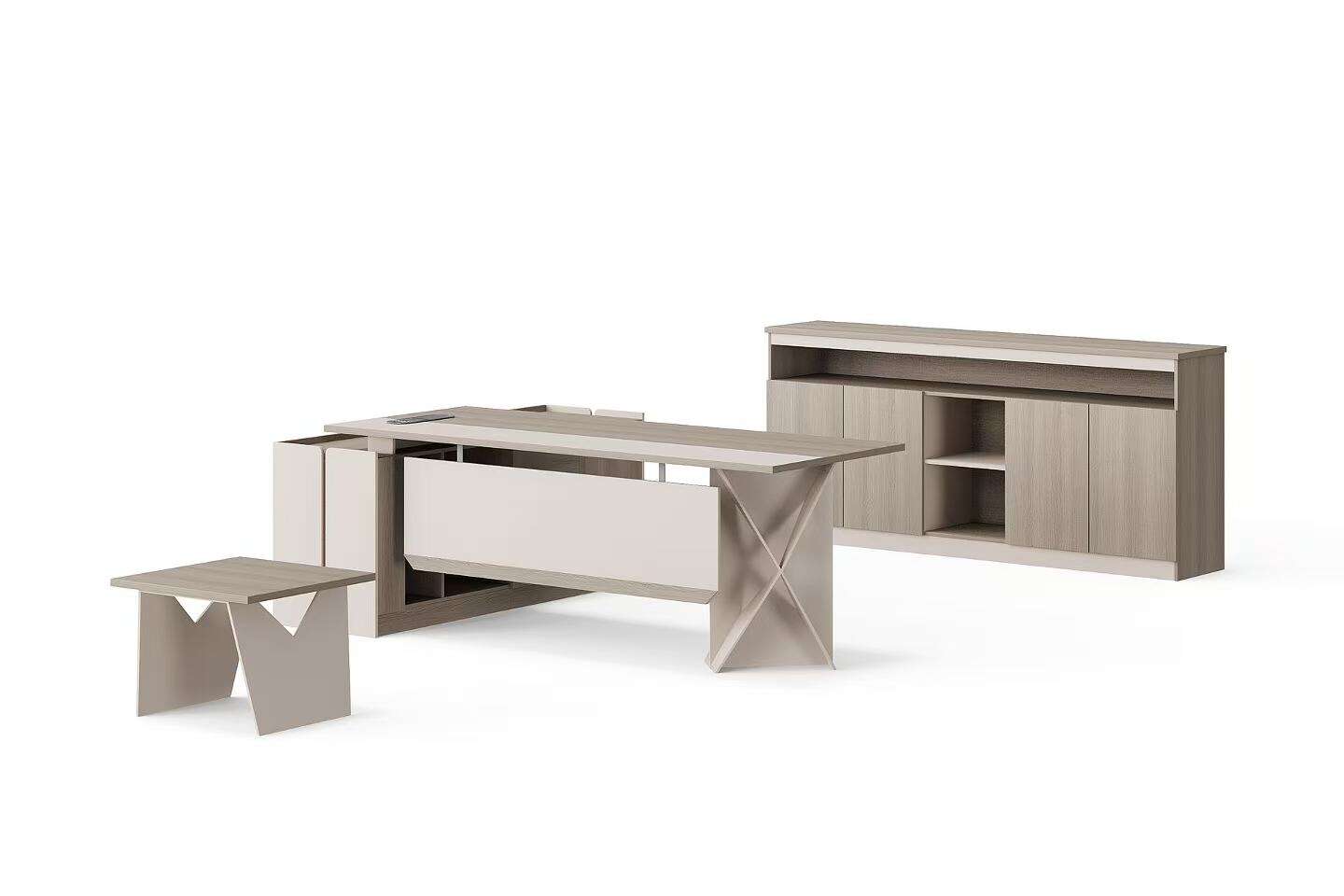 Modern Style Melamine and Iron L Shape Table with Cabinet and Coffee Table