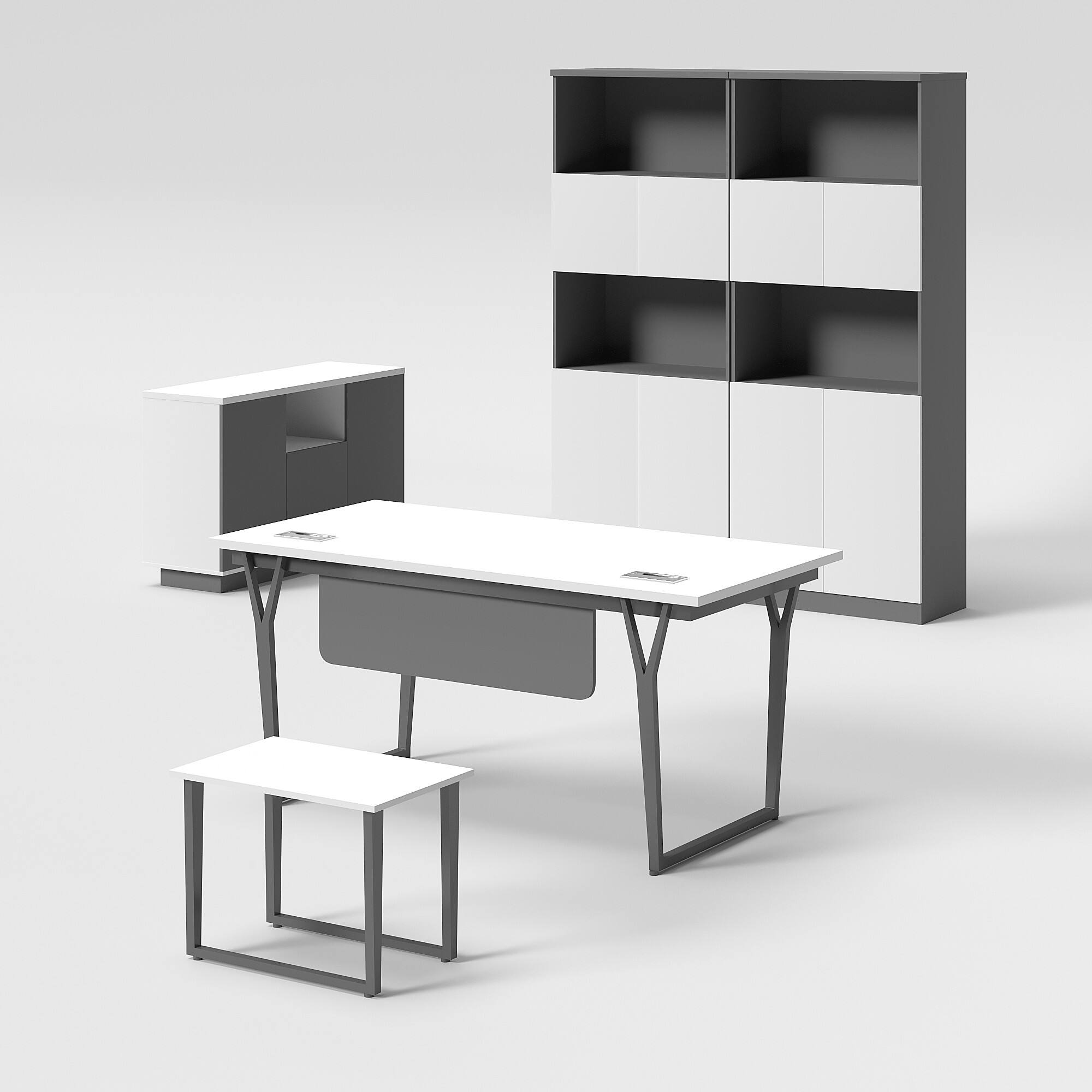 Modern Iron Office Desk Set with Cabinet and Shelf for Home Office Efficiency