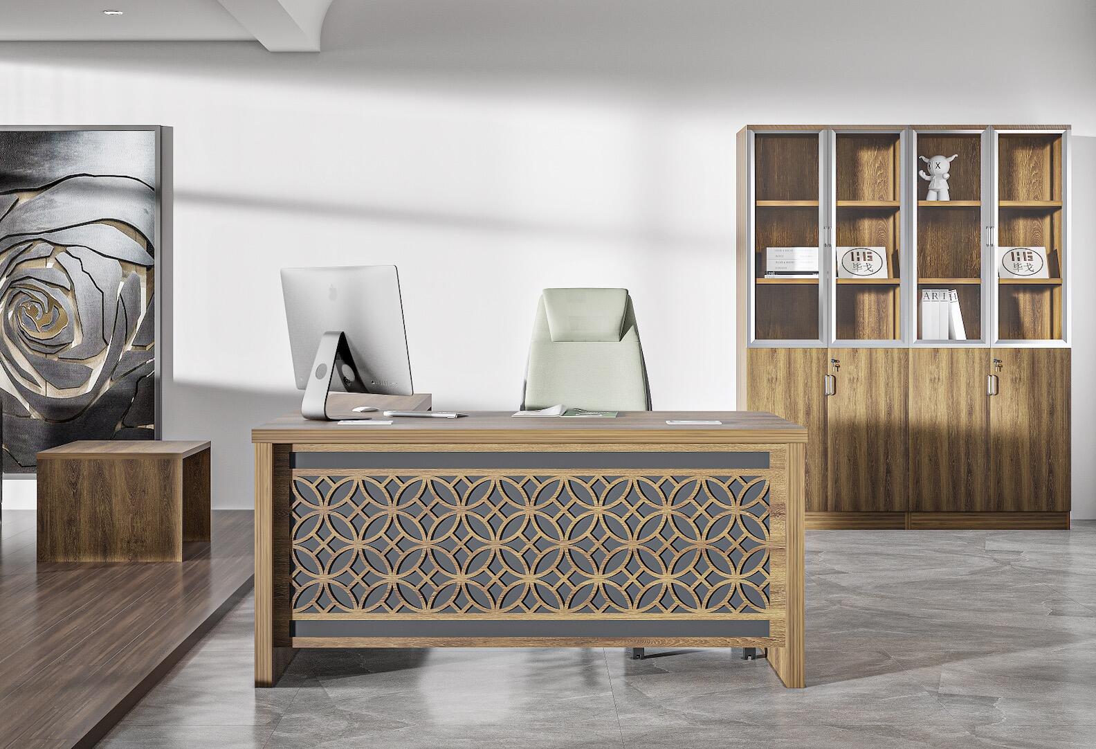 Dizajn Klassiku Eleganti Skuljati Wooden Office Desk Skuljati bil-Pannelli Skuljati