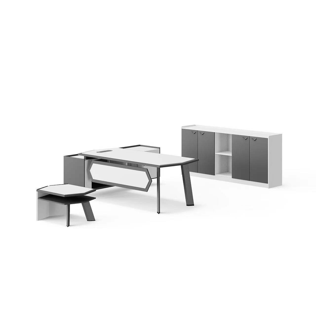 Modern Style Melamine and Iron L Shape Table with Cabinet and Coffee Table
