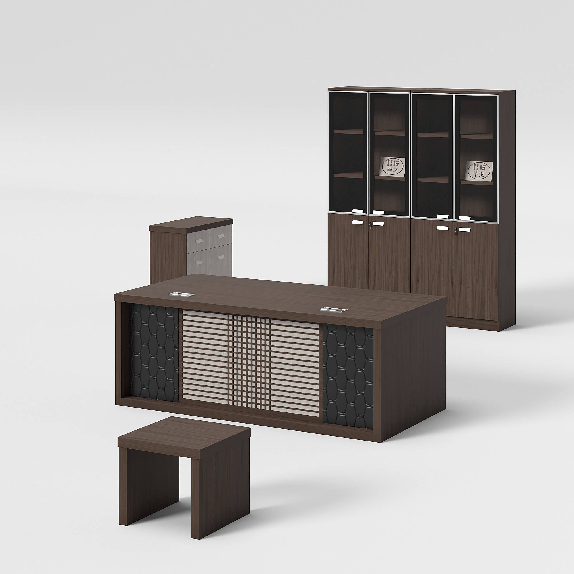 Traditional Style Melamine Office Table + Side Table with Cabinet and Coffee Table