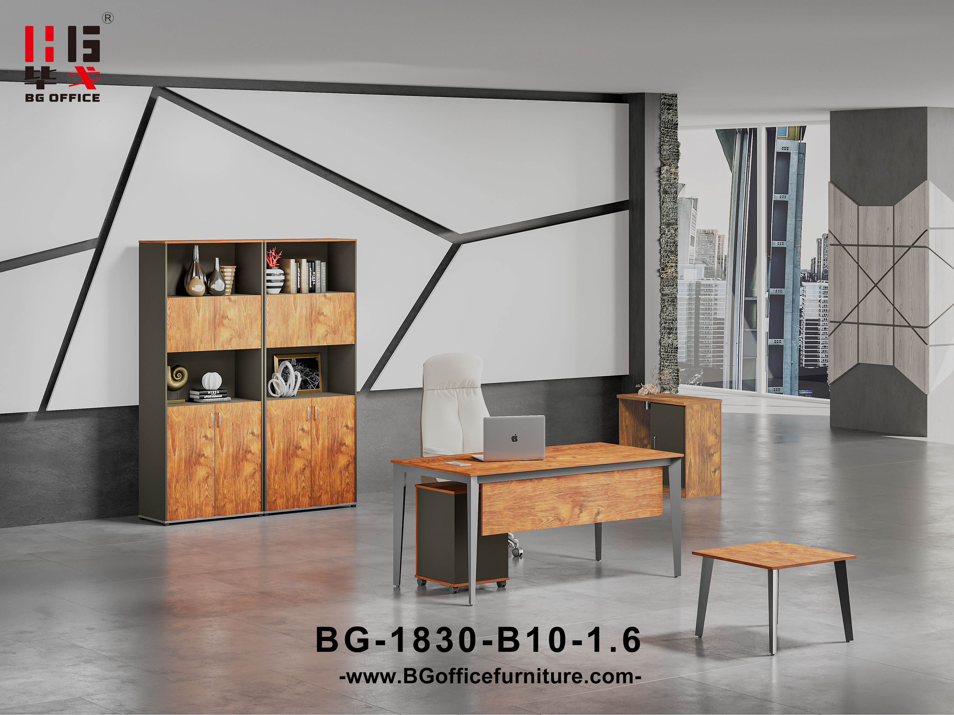 Modern Style Melamine and Iron Office Table + Side Table with Cabinet and Coffee Table