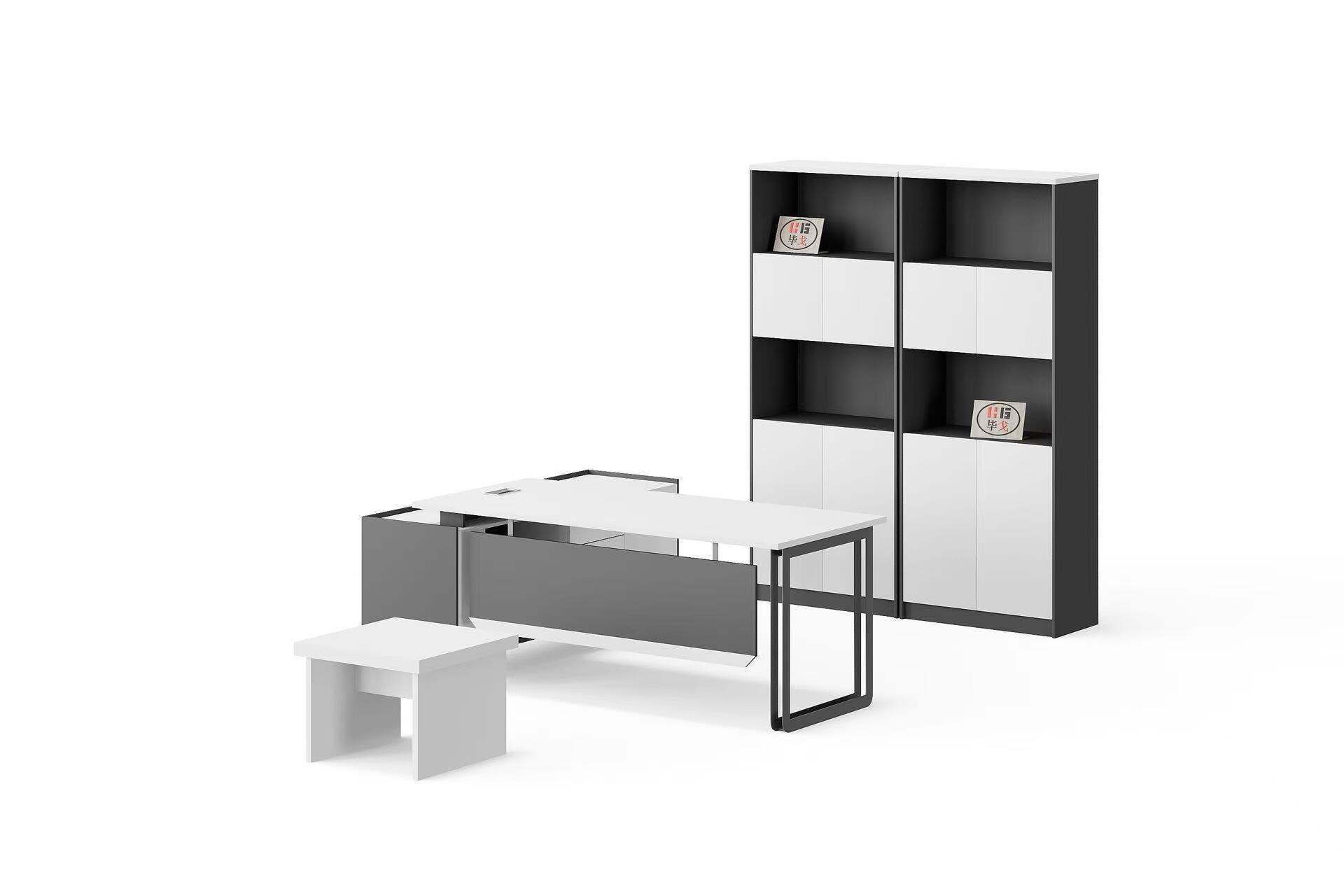 Modern Style Melamine and Iron L Shape Table with Cabinet and Coffee Table