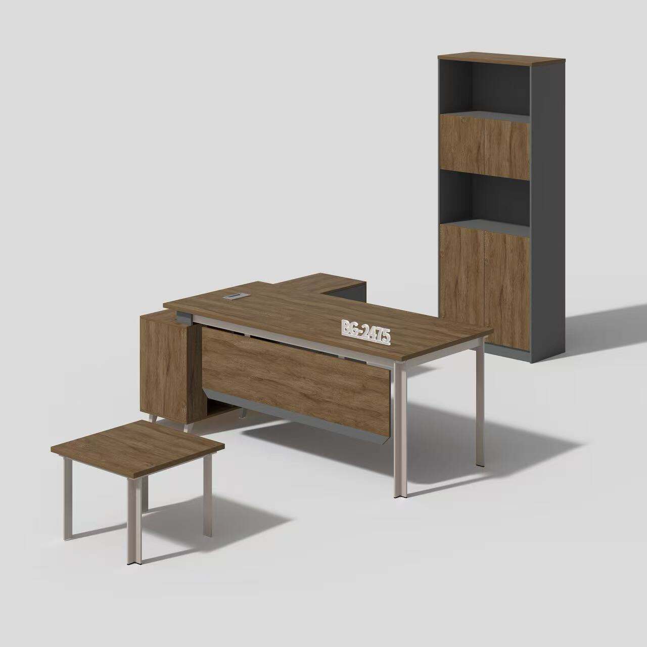 Tabella L ta' Melamina u Żejż Moderna ma' Kabinet u Tabella tal-Kafè