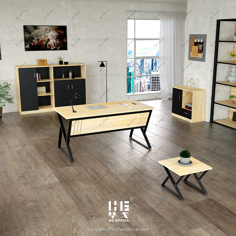 Modern Wooden Desk Set with Storage Cabinets and Metal Frame for Home Office