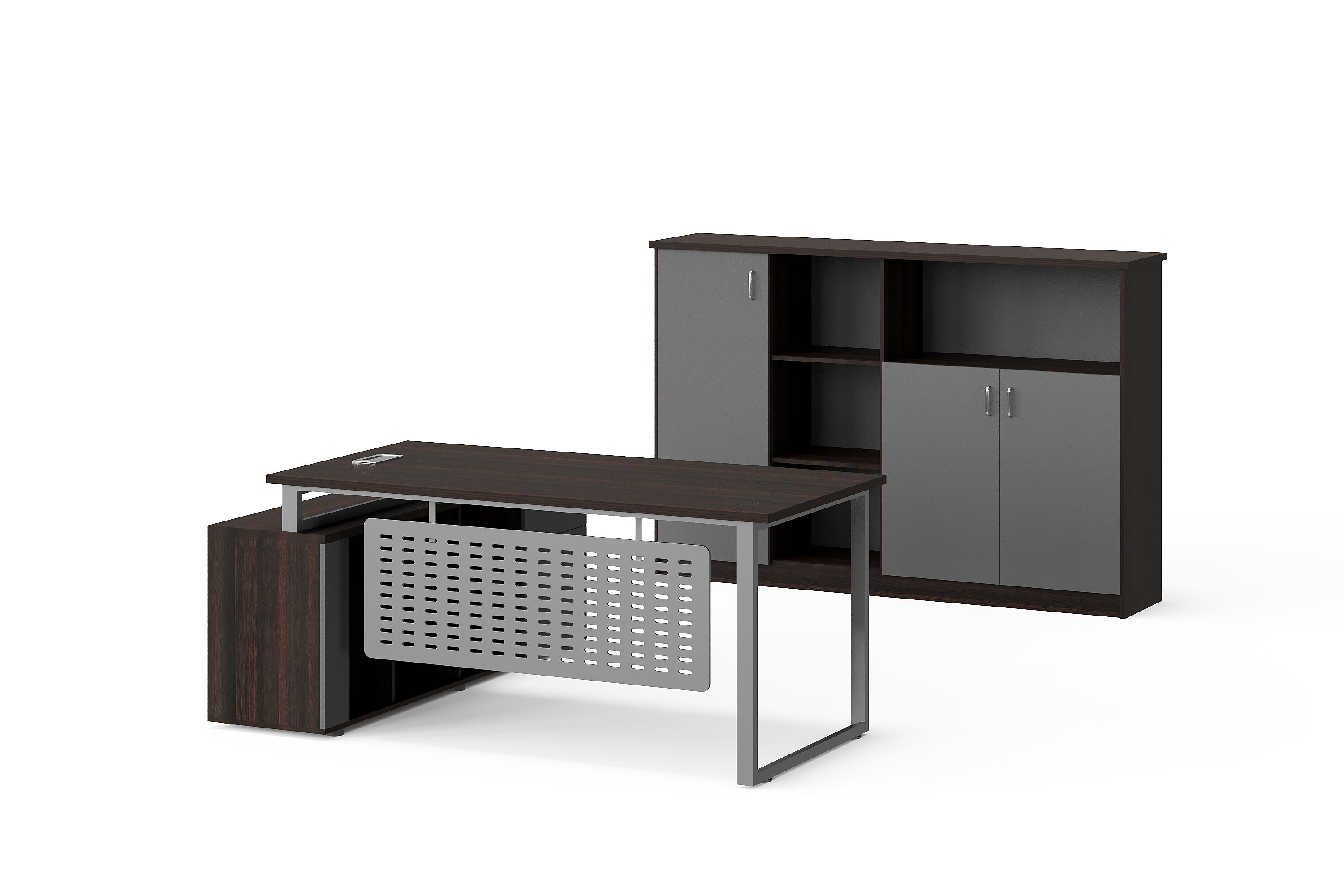 Modern Style Melamine and Iron L Shape Table with Cabinet 