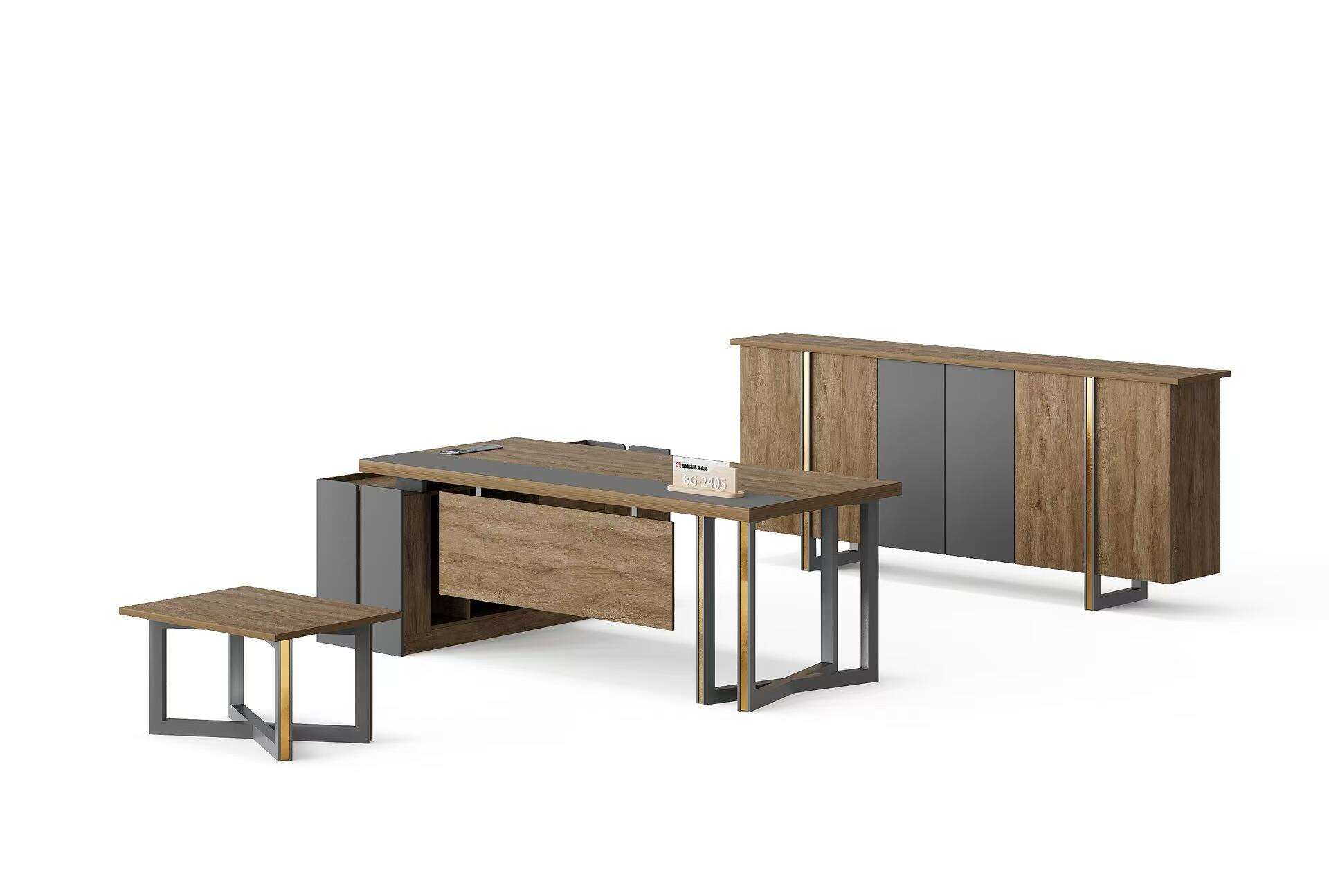 Modern Style Melamine and Iron L Shape Table with Cabinet and Coffee Table