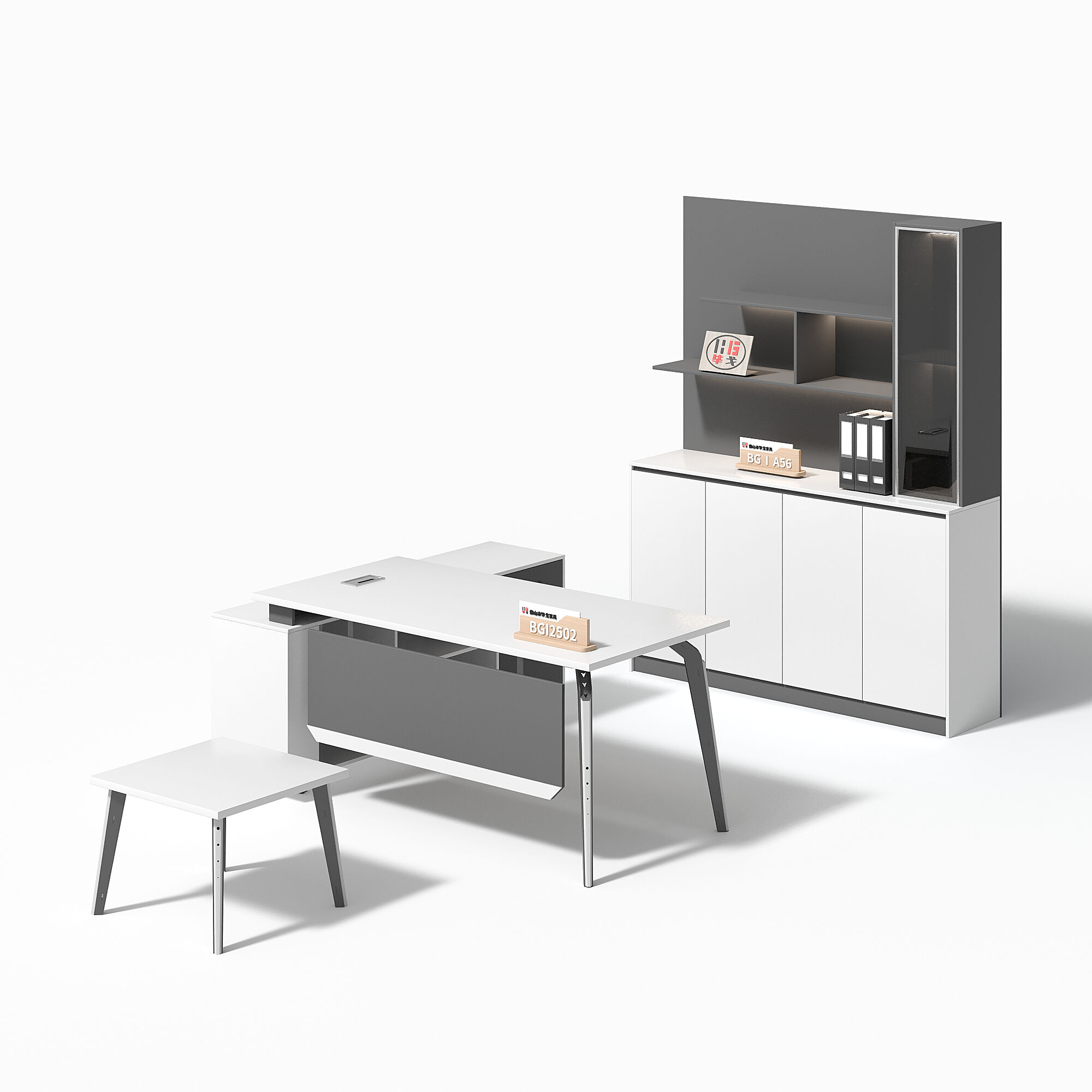 Modern Style Melamine and Iron L Shape Table with Cabinet and Coffee Table