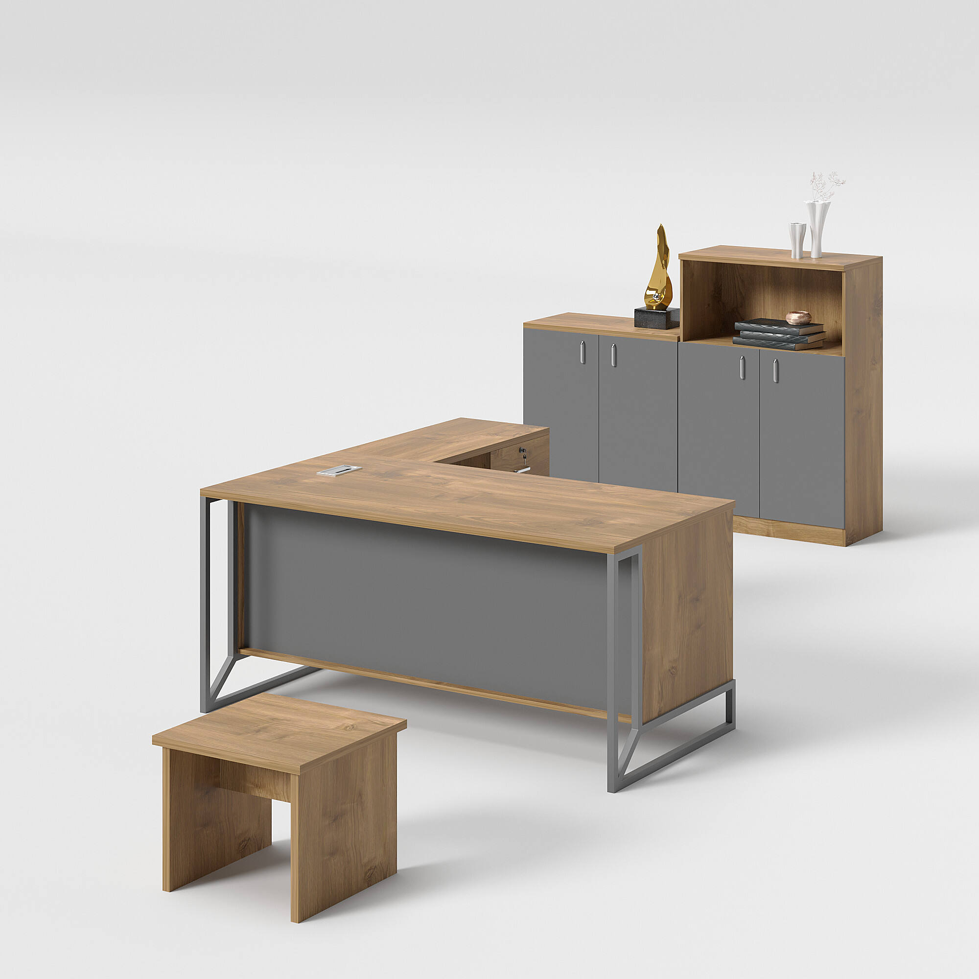 Stylish Design Wooden Melamine Home Office Desk Set with Storage Cabinet
