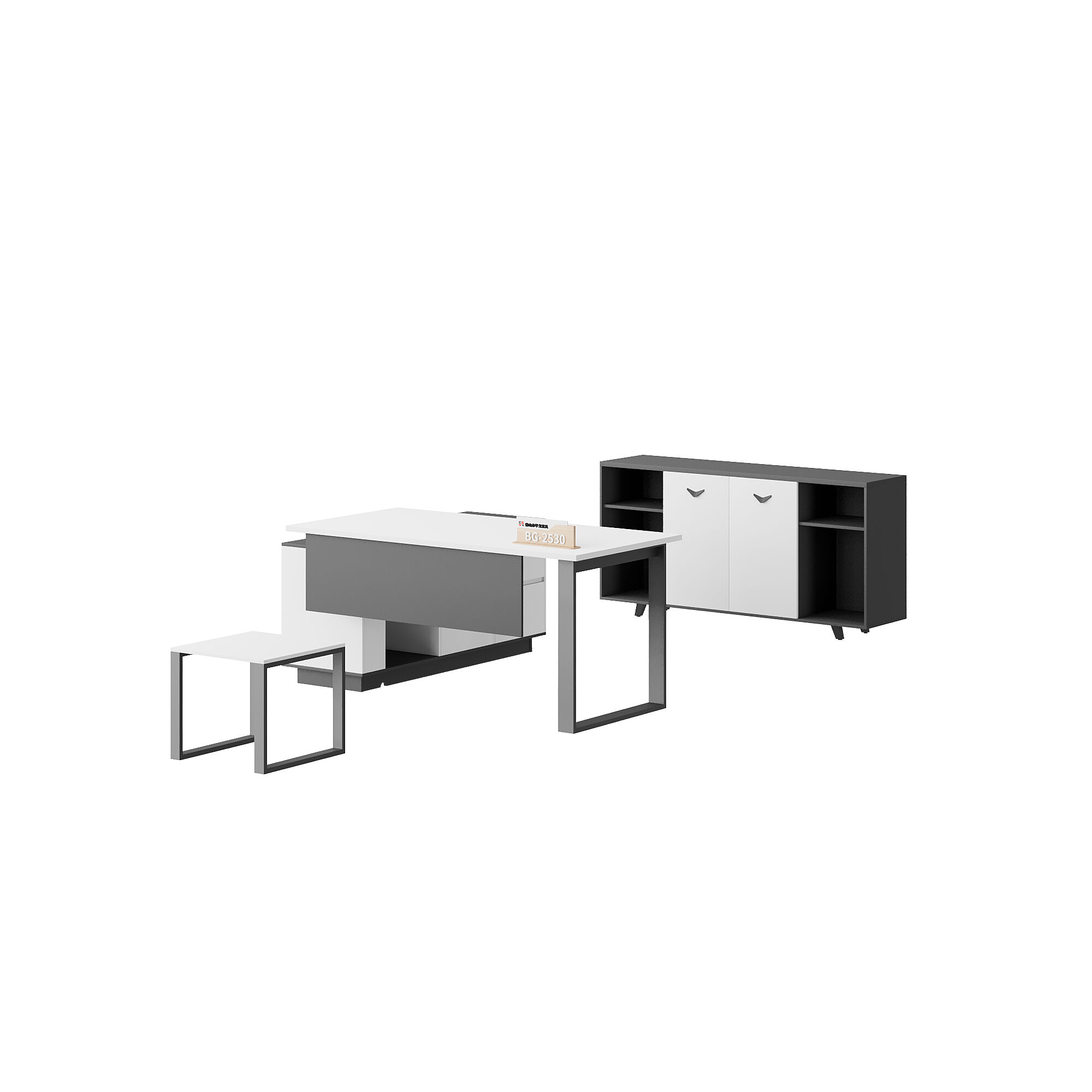 Modern Style Melamine and Iron L Shape Table with Cabinet and Coffee Table