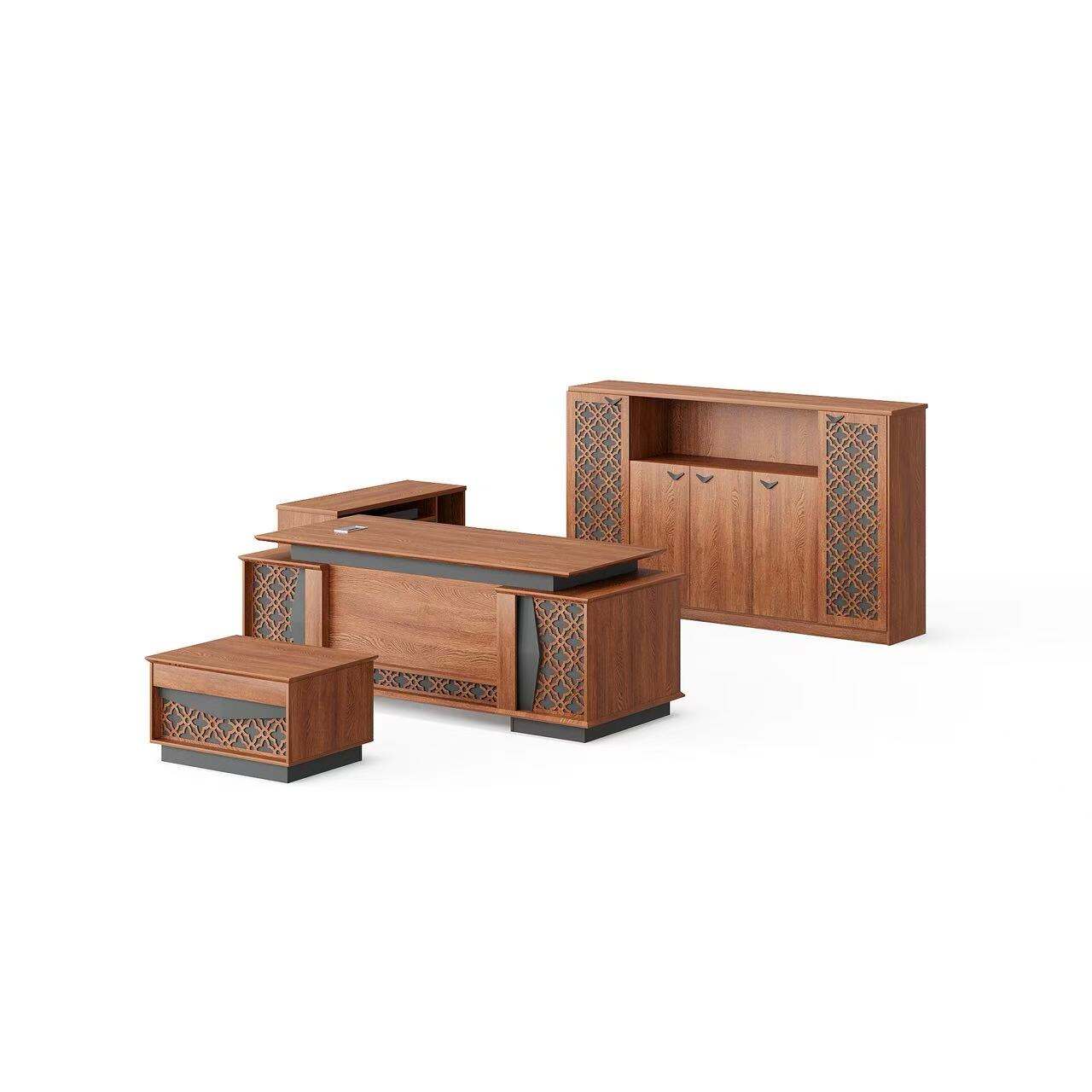 Modern Style Melamine and Iron Office Table + Side Table with Cabinet and Coffee Table