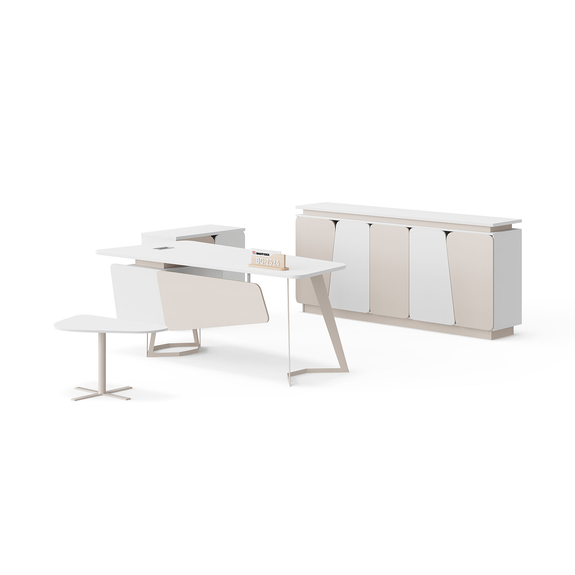 Modern Style Melamine and Iron Office Table + Side Table with Cabinet and Coffee Table
