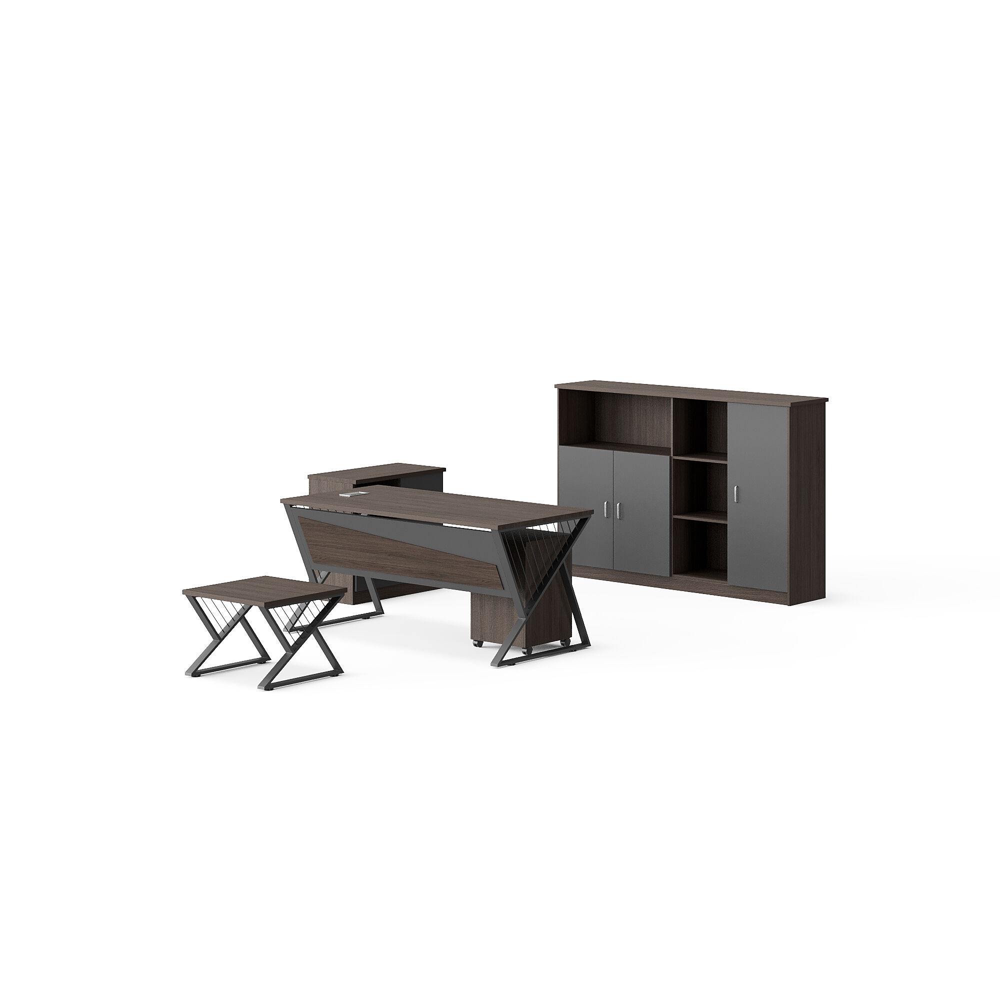 Modern Style Melamine and Iron Office Table + Side Table + Mobile drawer with Cabinet and Coffee Table