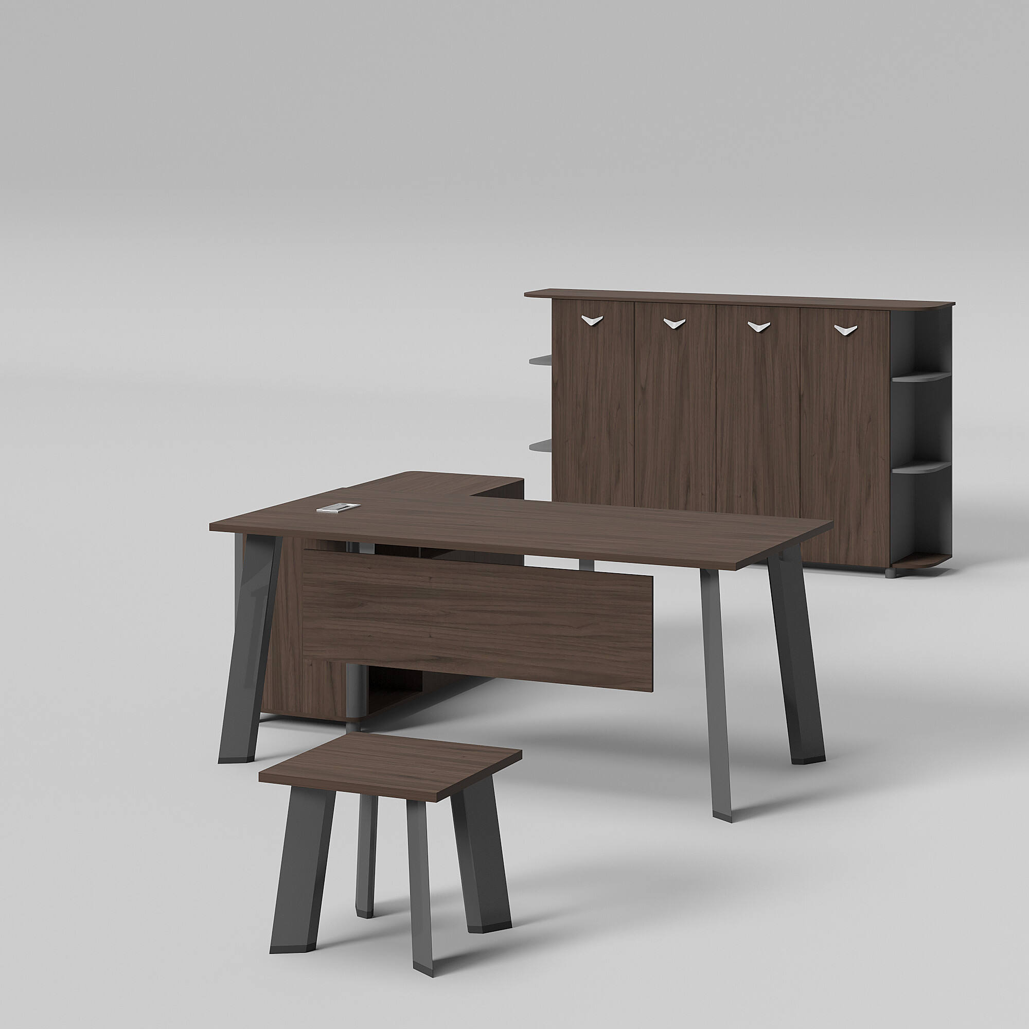 L-shaped Melamine Furniture Set Commercial Office Desk with Storage and Shelf