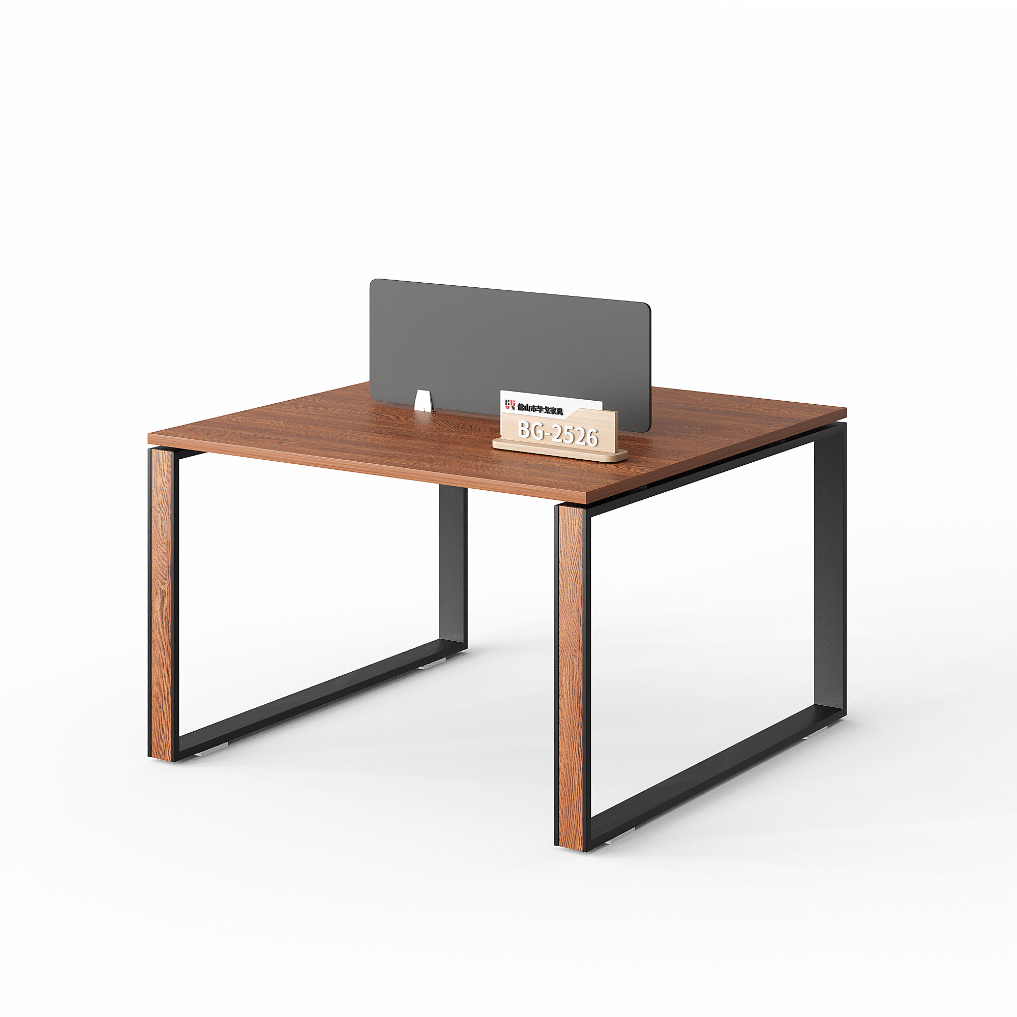 Modern Wooden Office Desk with Privacy Panel and Metal Frame for Workstations
