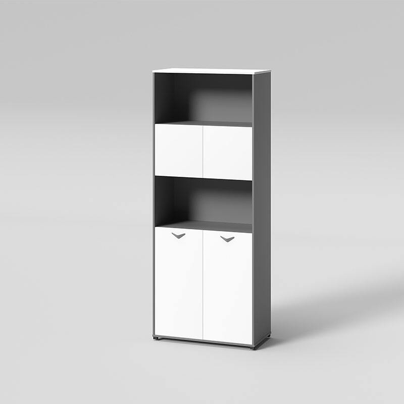 Modern White Bookshelf with Storage Cabinets and Shelves for Home Office