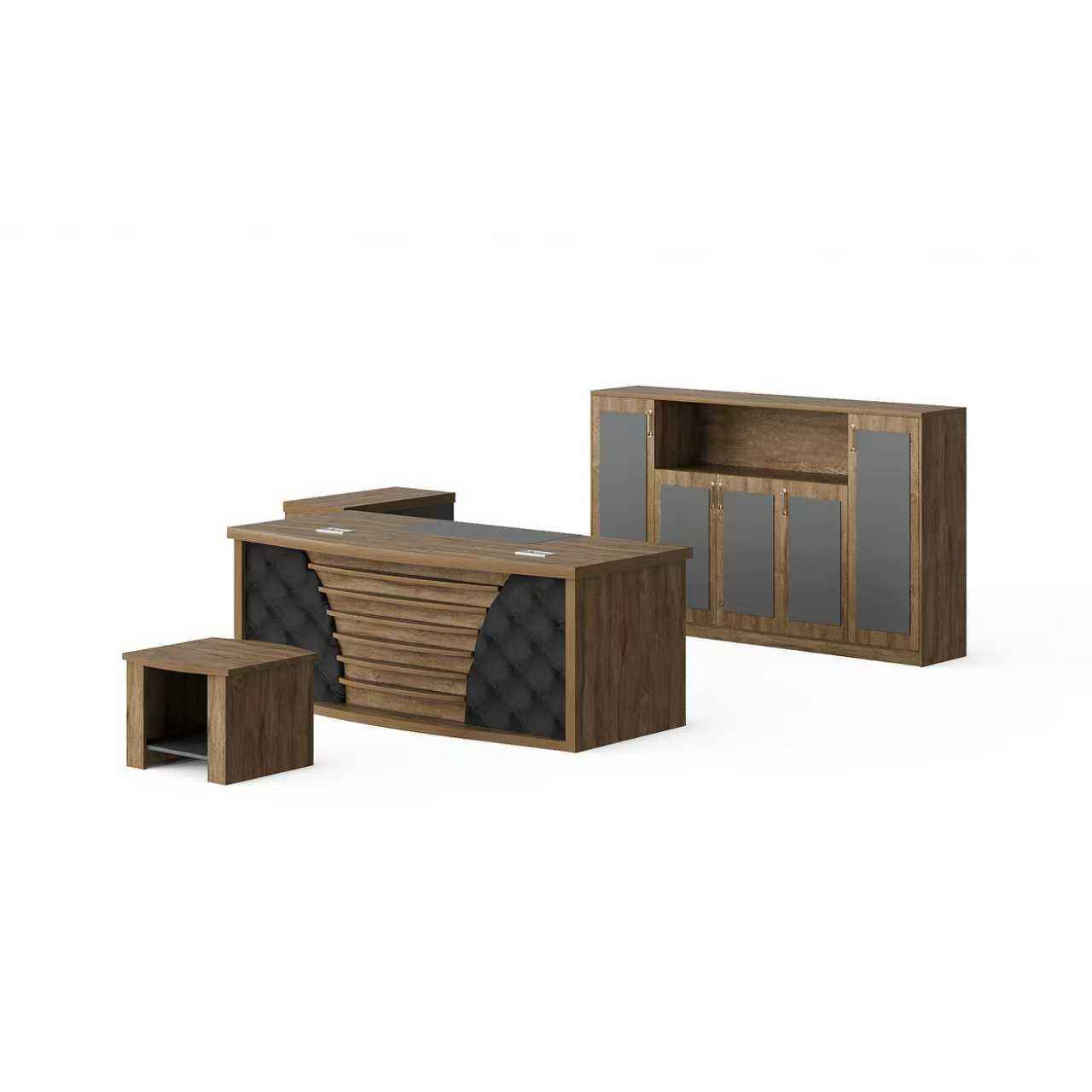 Traditional Style Melamine Office Table + Side Table with Cabinet and Coffee Table