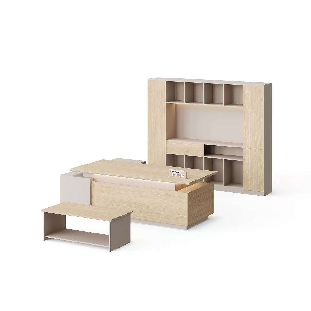 Modern Style Melamine and Iron L Shape Table with Cabinet and Coffee Table