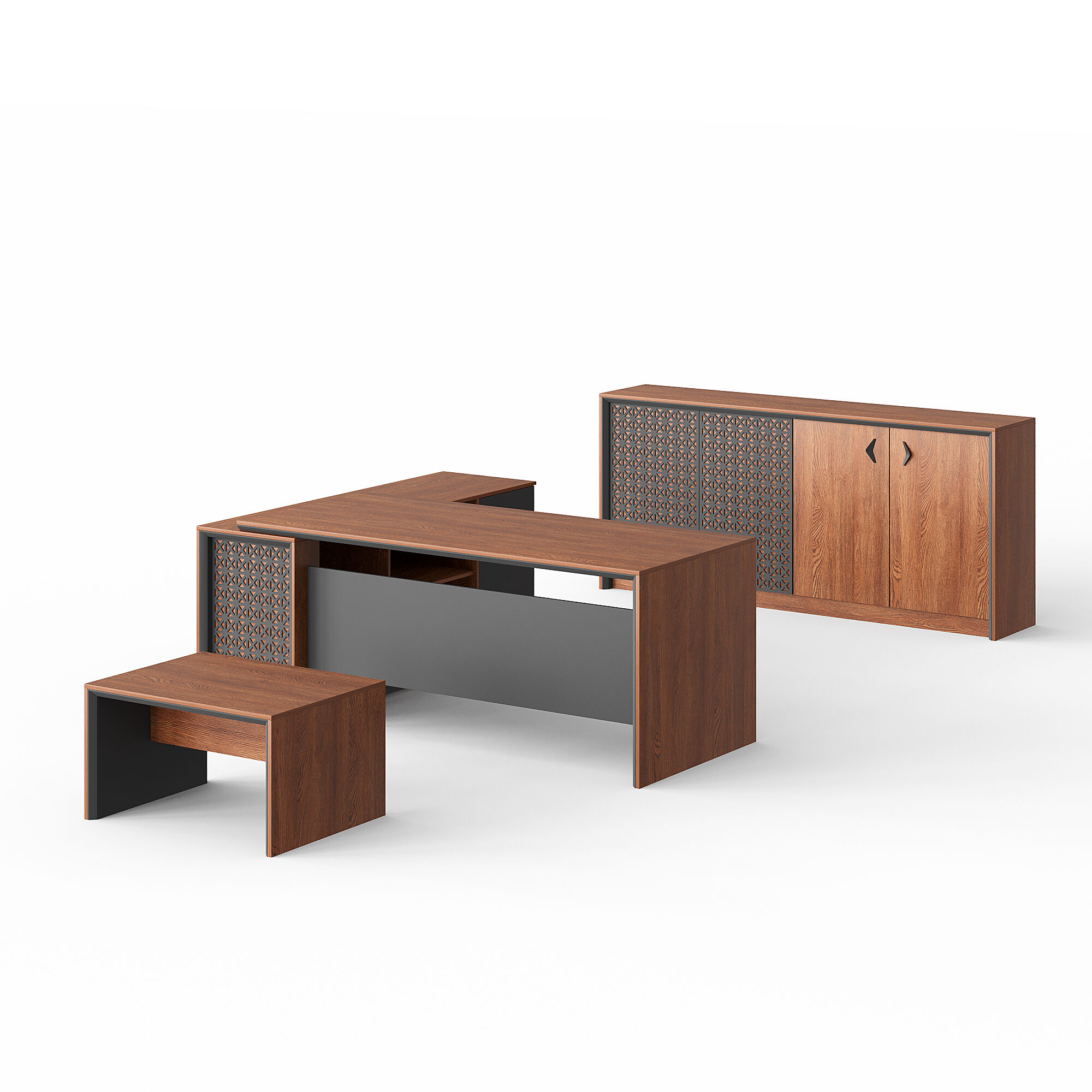 Classic Style Melamine L Shape Table with Cabinet and Coffee Table