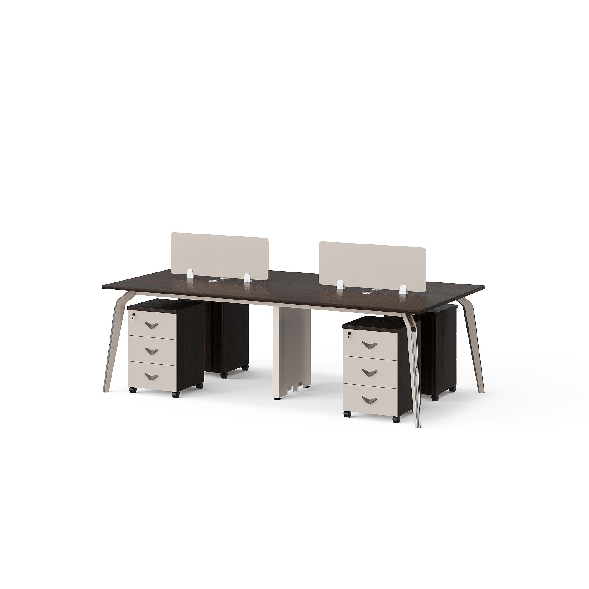 Modern Style Melamine and Iron Workstation for 4 Seats with 4 Mobile Drawer