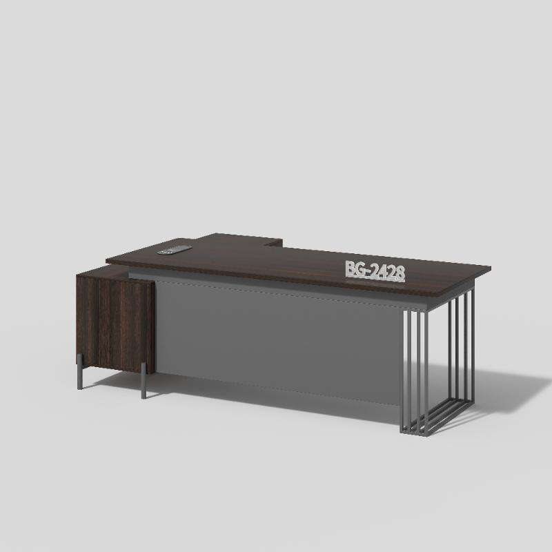 Modern Iron Frame Melamine Panel Office Desk with Storage and Shelf
