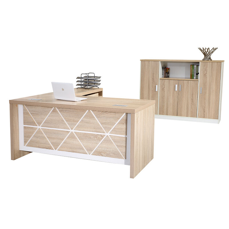 Conjunto de Mesa de Escritório Moderna de Melamina com Armário de Armazenamento e Arquivo para Ambientes de Trabalho Profissionais